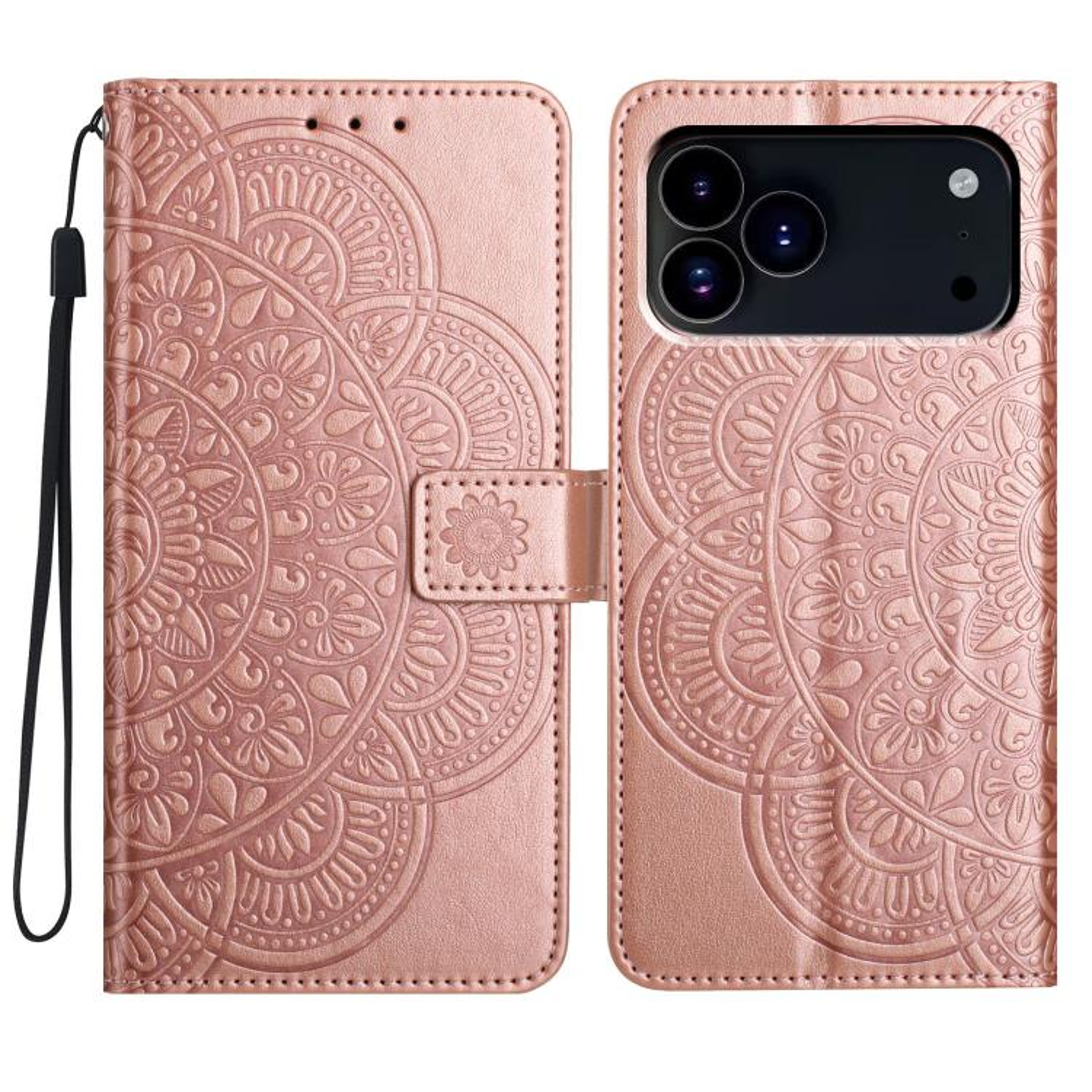 Flower Embossed IPhone 18 Pro Case With Card Slot Stand And Hand Strap 11