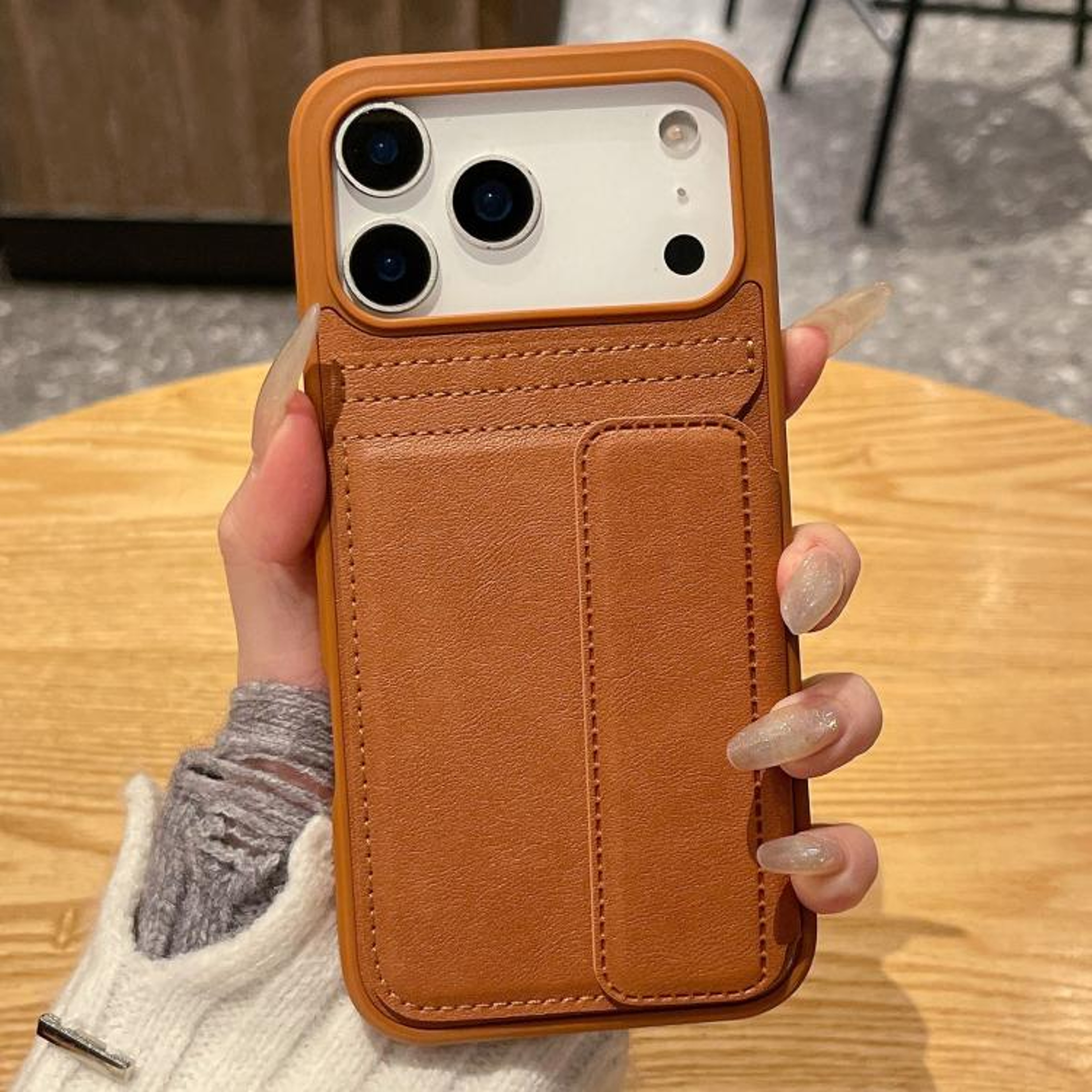Premium 18 Pro Max Wallet Phone Case With Card Holder And Kickstand 12