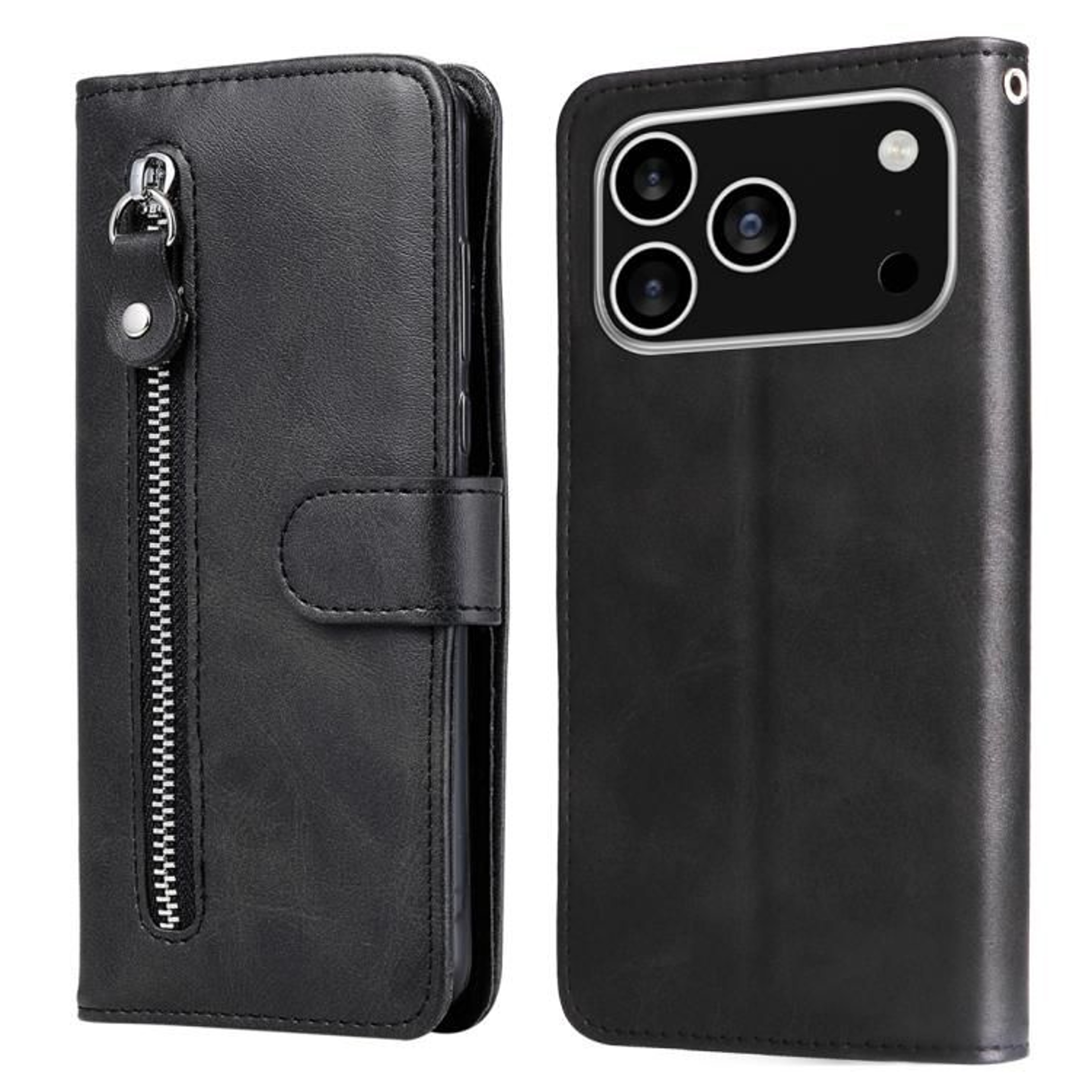 IPhone 18 Pro Calf Texture Leather Zipper Wallet Case With Card Slot And Stand 8