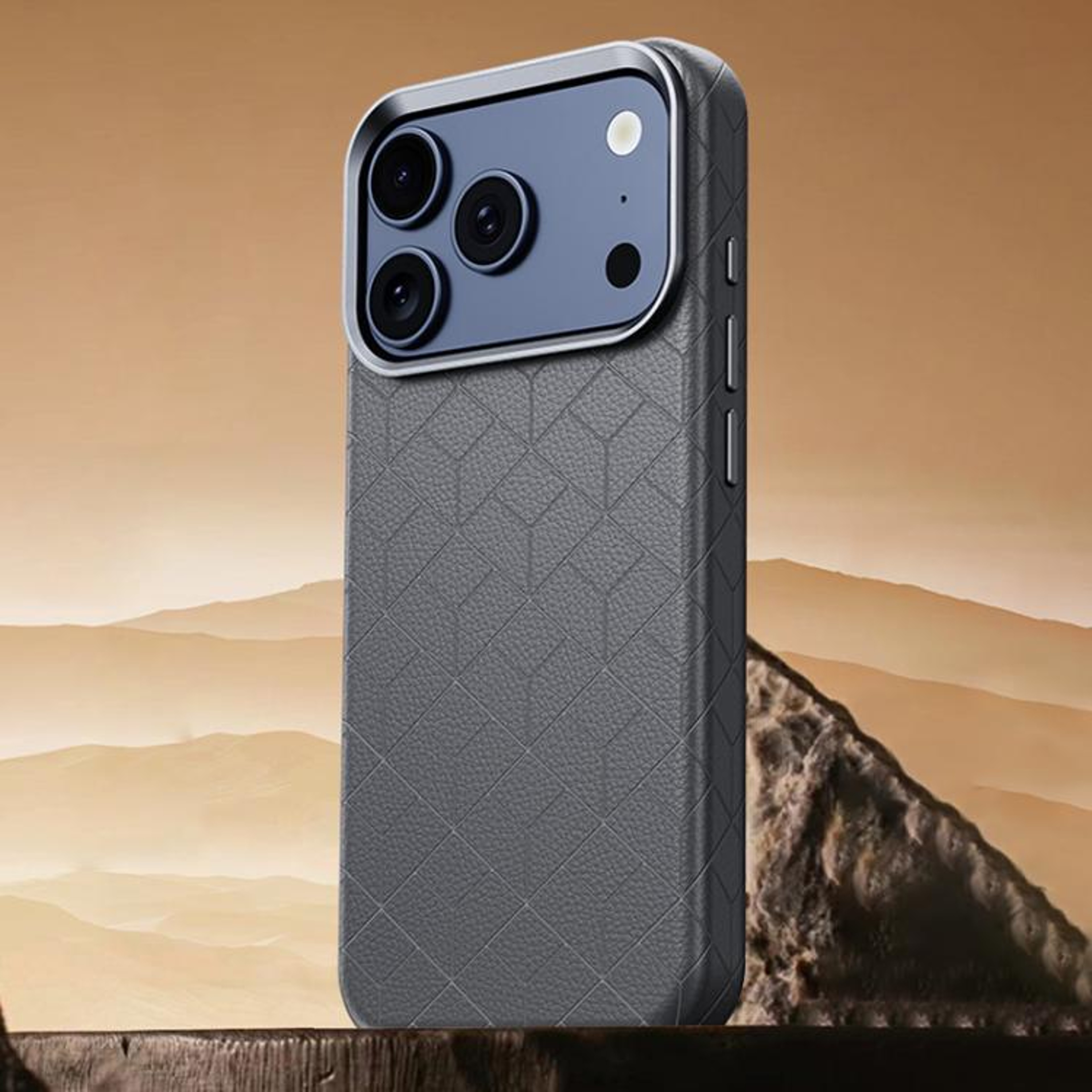 IPhone 18 Pro Max Magnetic Case With Embossed Grid Pattern And Metal Frame 13