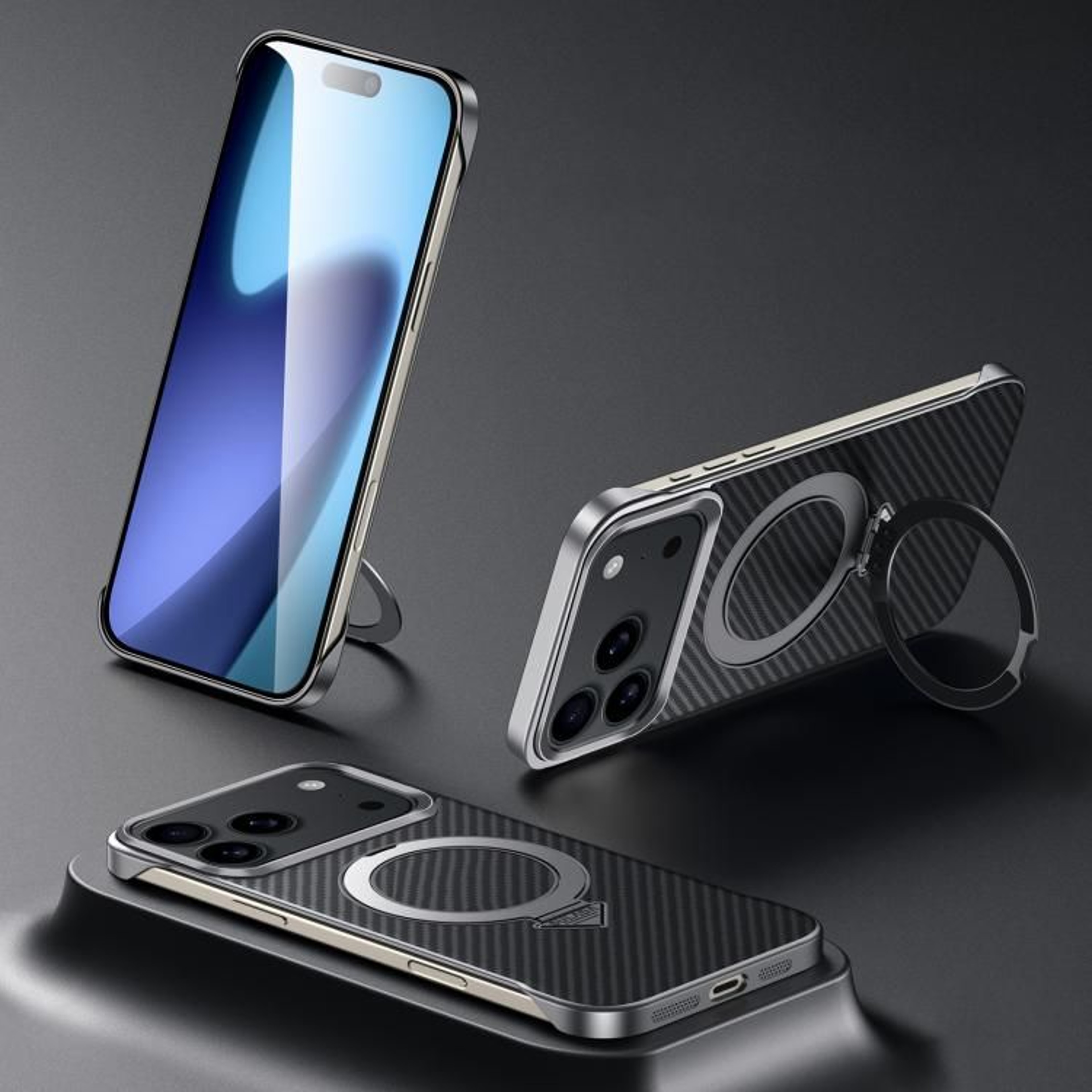 IPhone 18 Pro Max MagSafe Phone Case With Magnetic Stand And Kevlar Texture 9