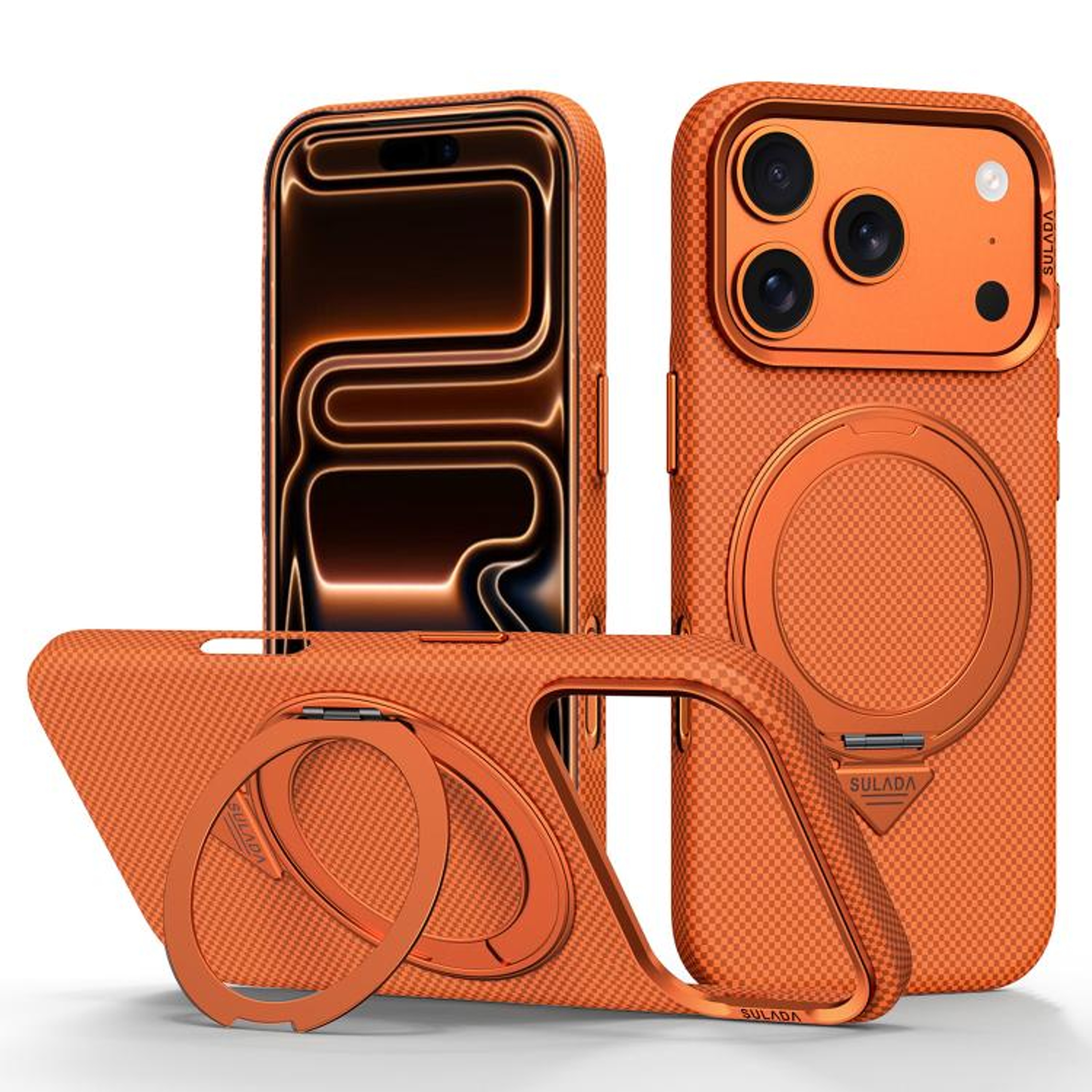 IPhone 18 Pro Max KevlarTextured Magnetic Case With 360Degree Rotating Holder 10