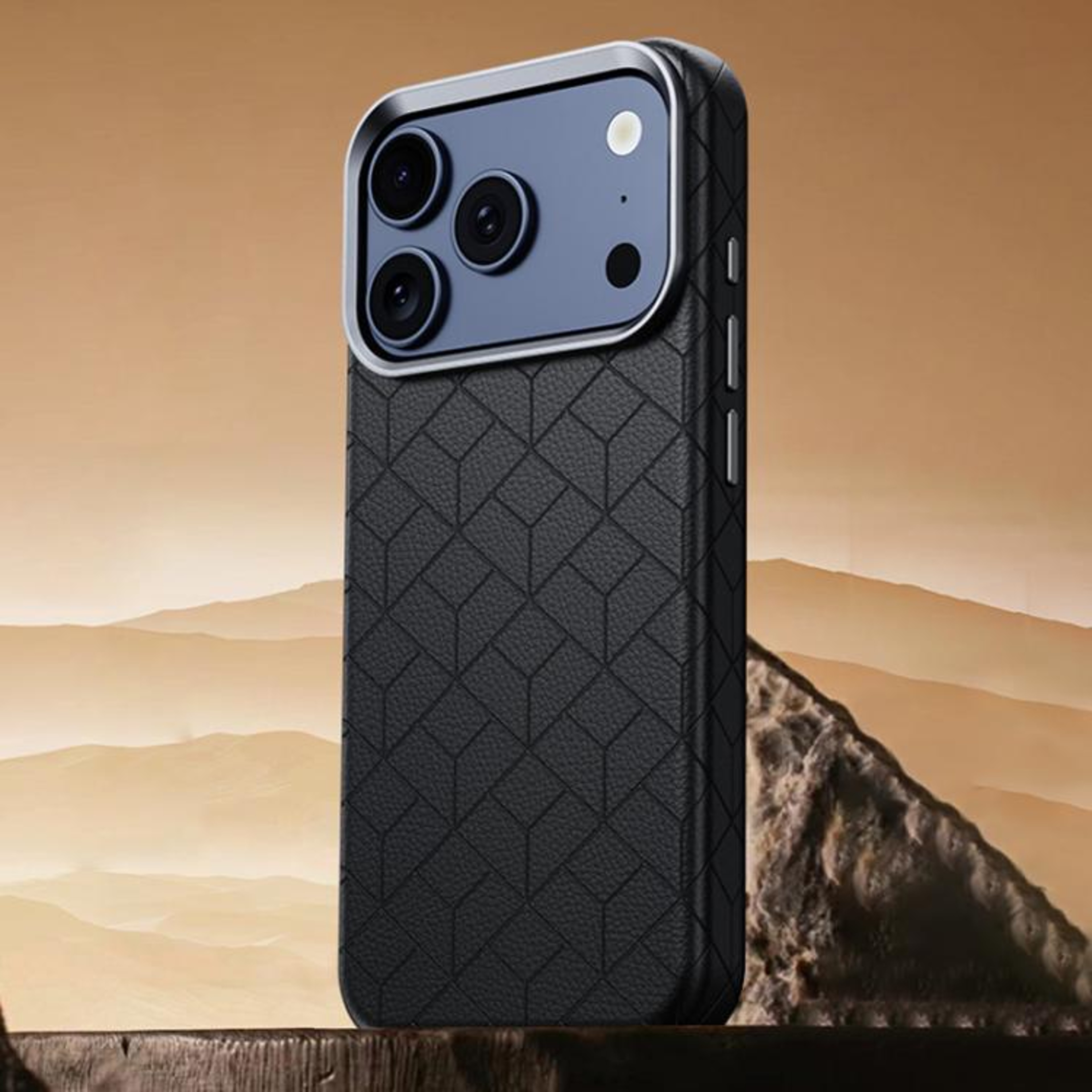 IPhone 18 Pro Magnetic Phone Case With Embossed Grid Pattern And Metal Frame 11