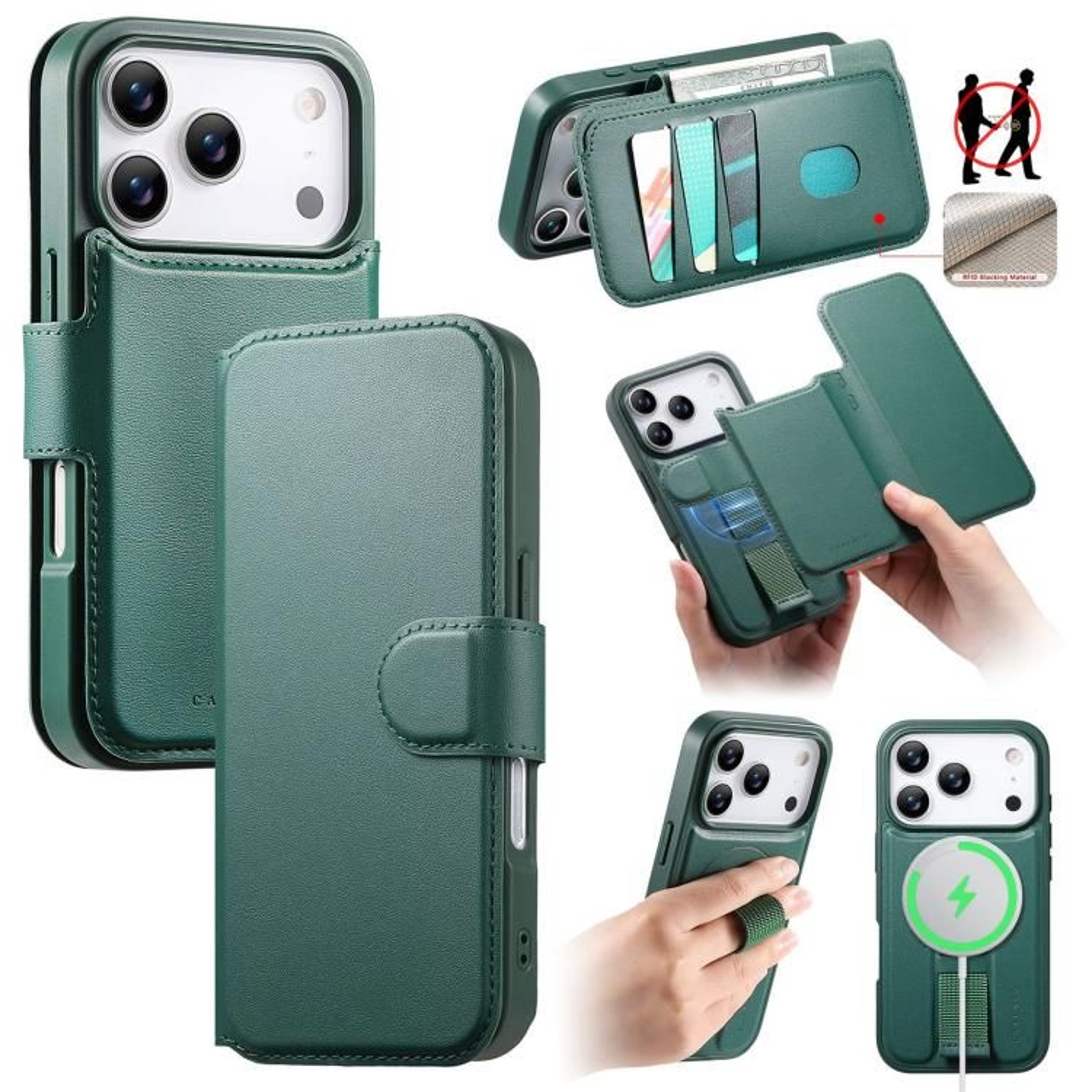 IPhone 18 Pro MagSafe Leather Wallet Case With Finger Grip Strap 11