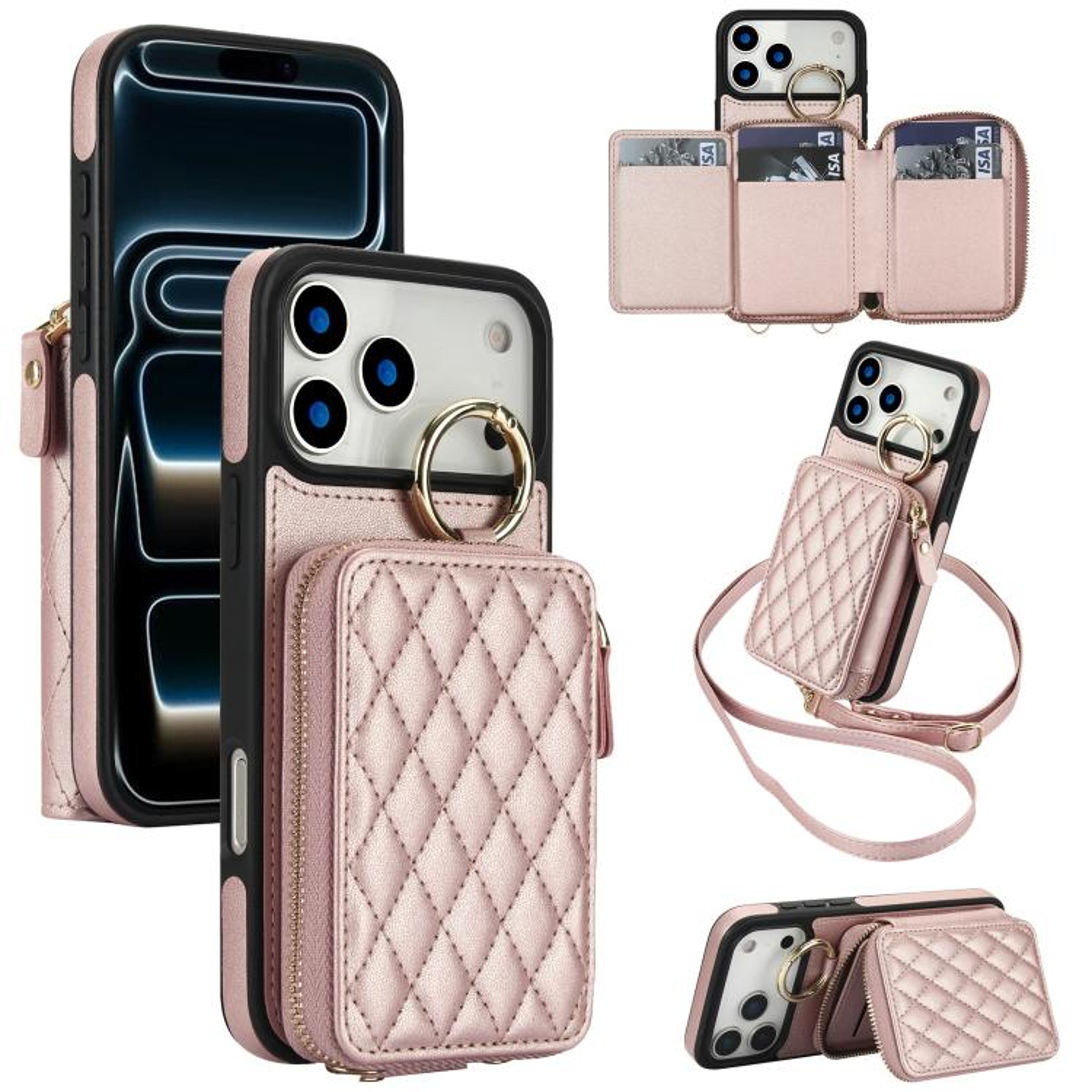 18 Pro Max Crossbody RFID Wallet Phone Case With Kickstand 11