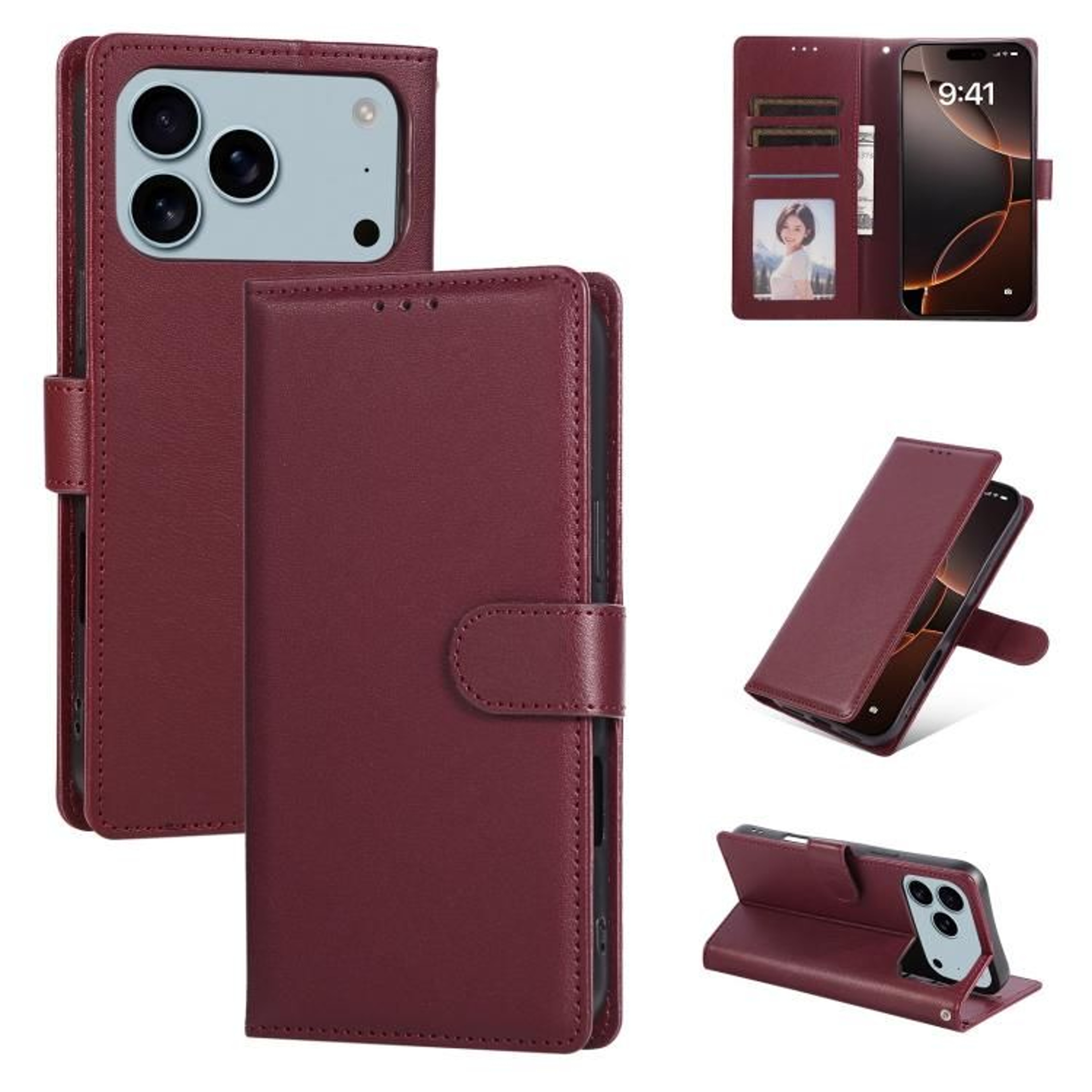 3Card Slot Leather Phone Case For IPhone 18 Pro 10