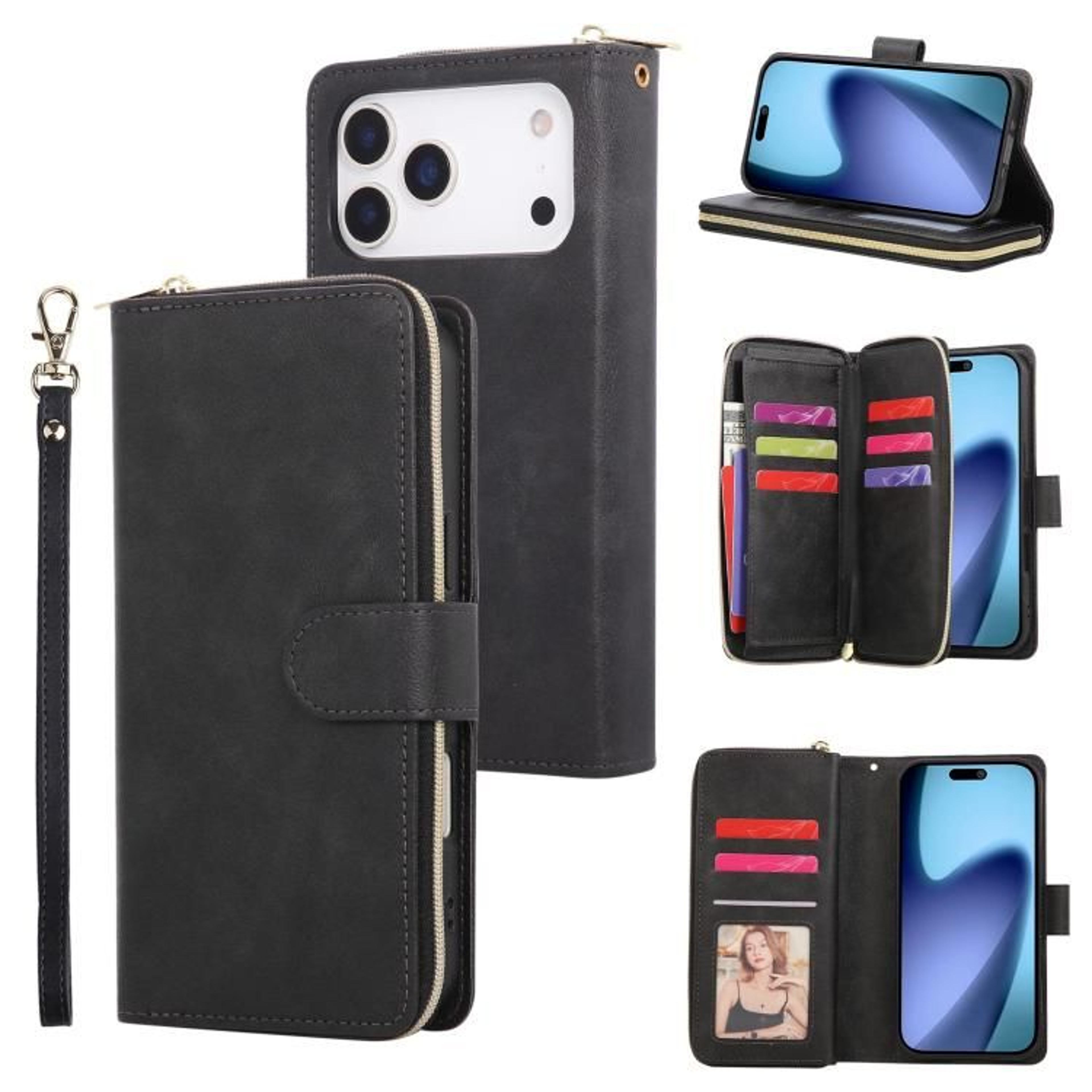 IPhone 18 Pro Wallet Case With 9 Card Slots Zipper And Flip Stand 10