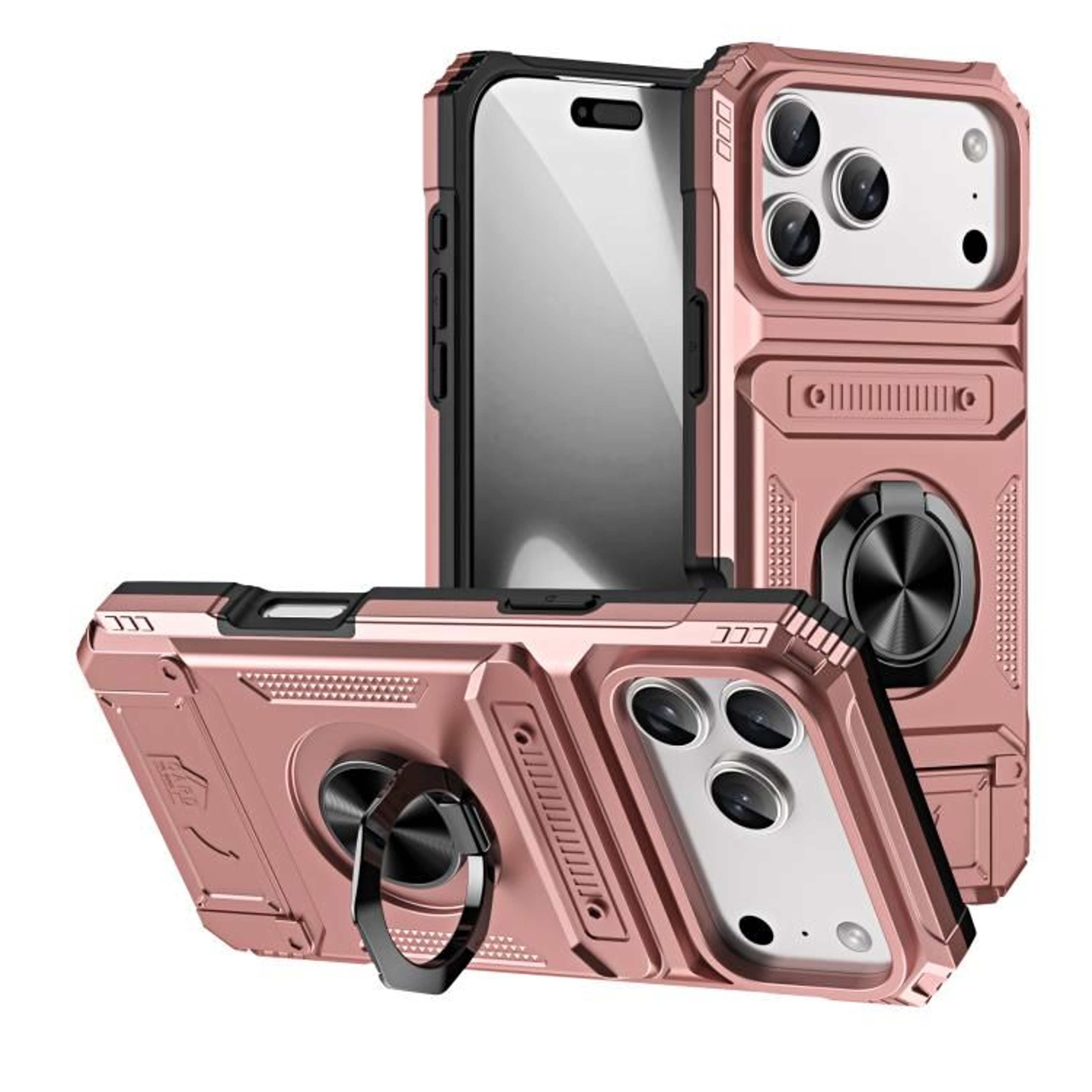 IPhone 18 Pro Shockproof TPU PC Card Phone Case With Metal Ring Holder 8