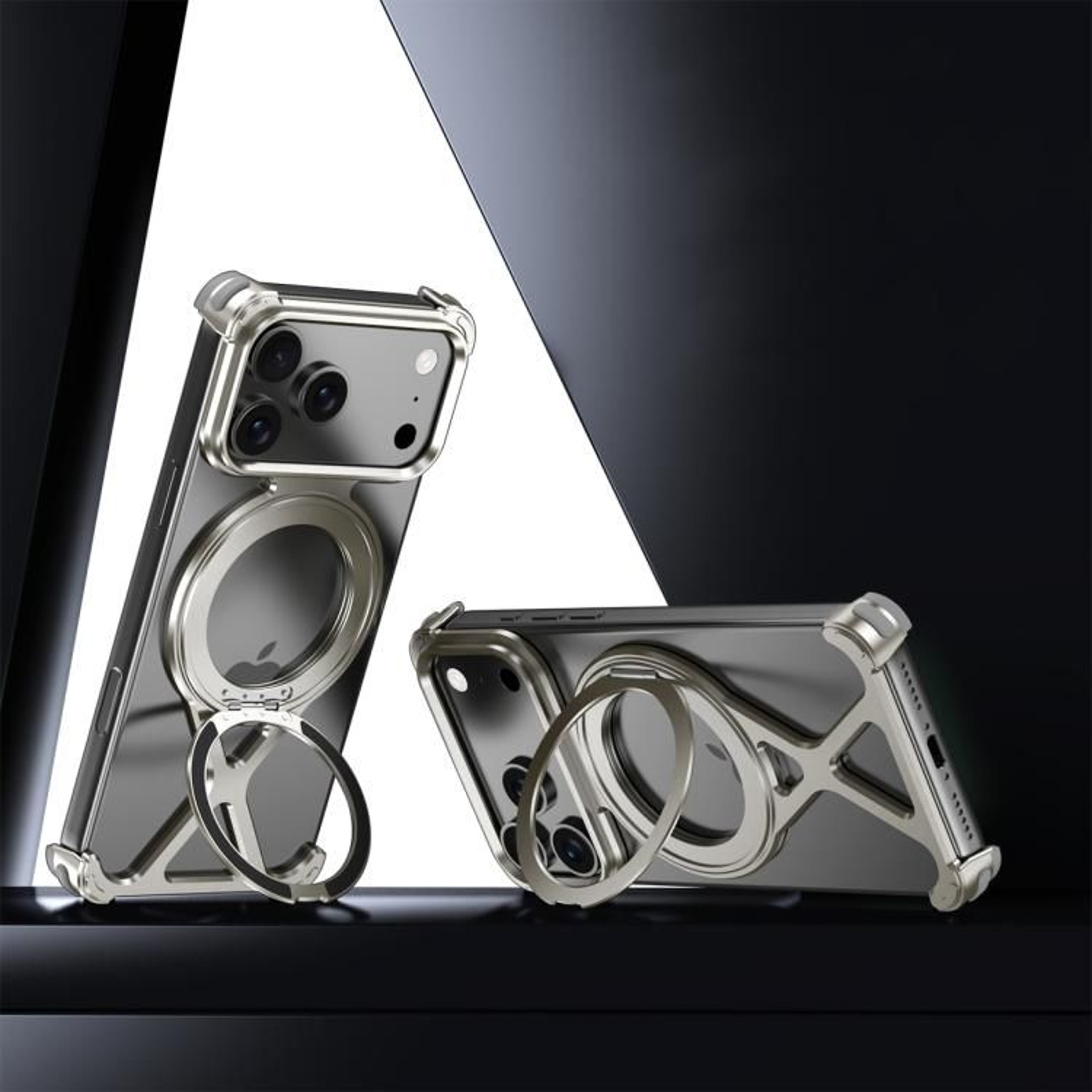 18 Pro Max Borderless Metal Phone Case With 360 Degree Ring Stand 9