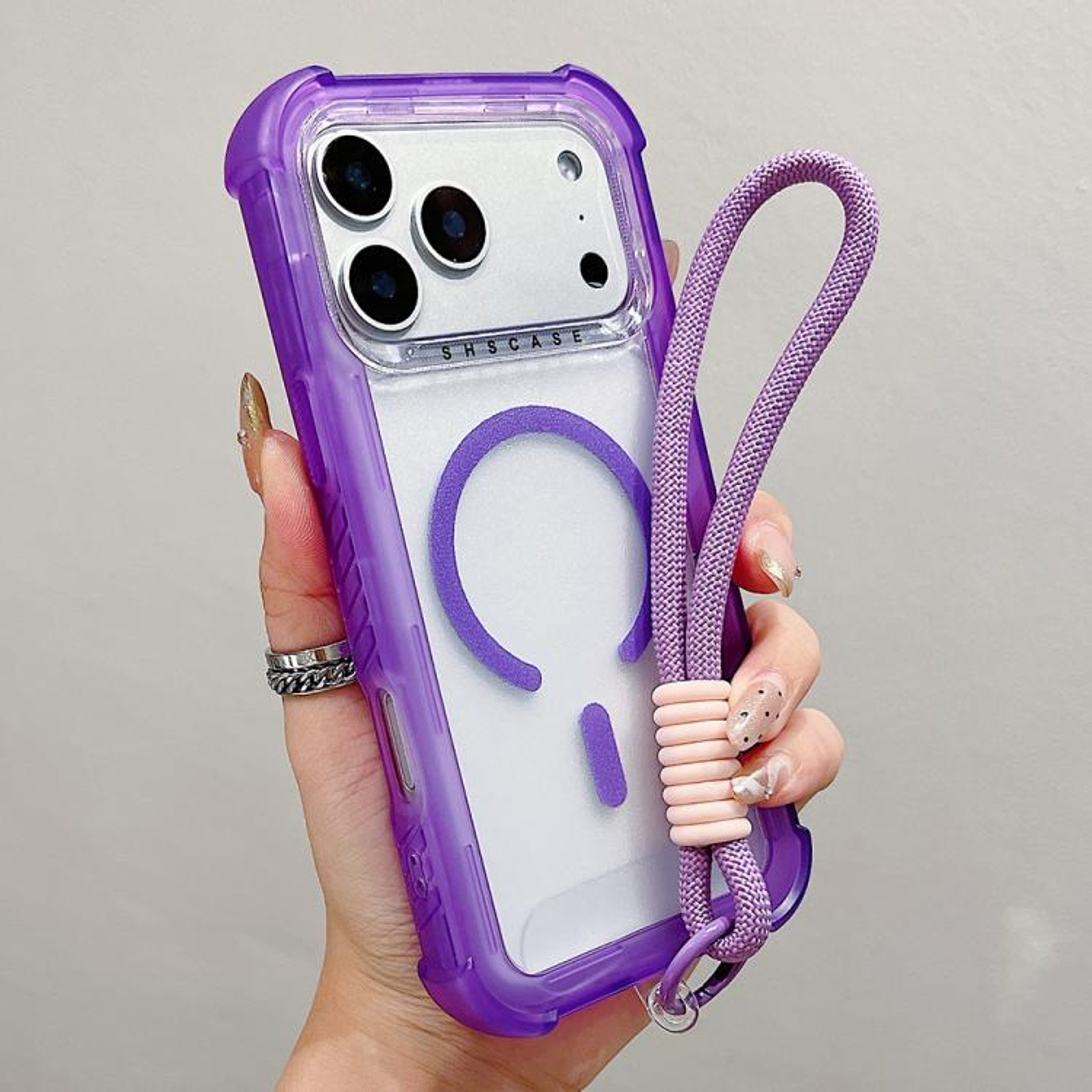 18 Pro Max MagSafe Case Transparent Matte PC TPU Hybrid With Wrist Strap 10