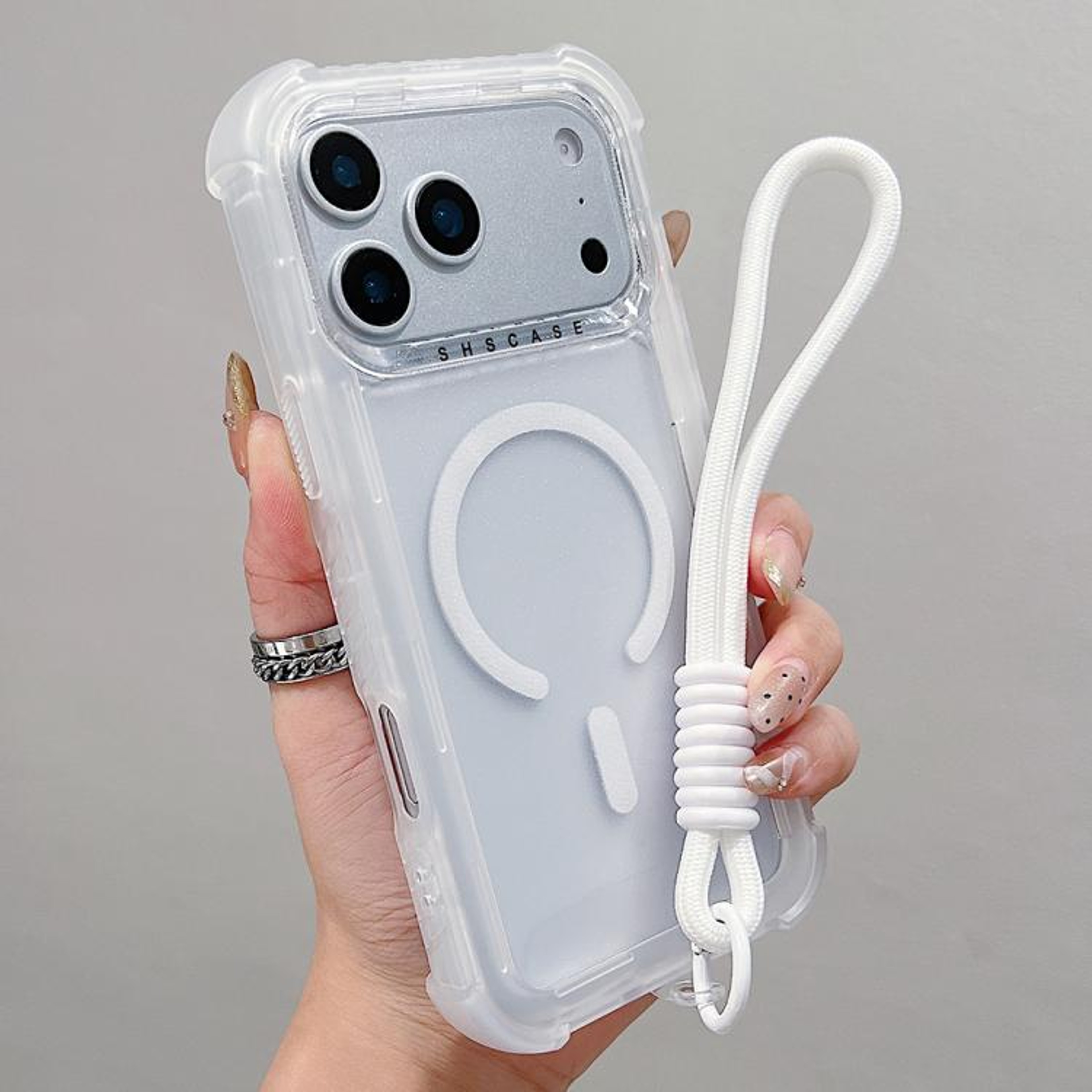 18 Pro Max MagSafe Case Transparent Matte PC TPU Hybrid With Wrist Strap 12