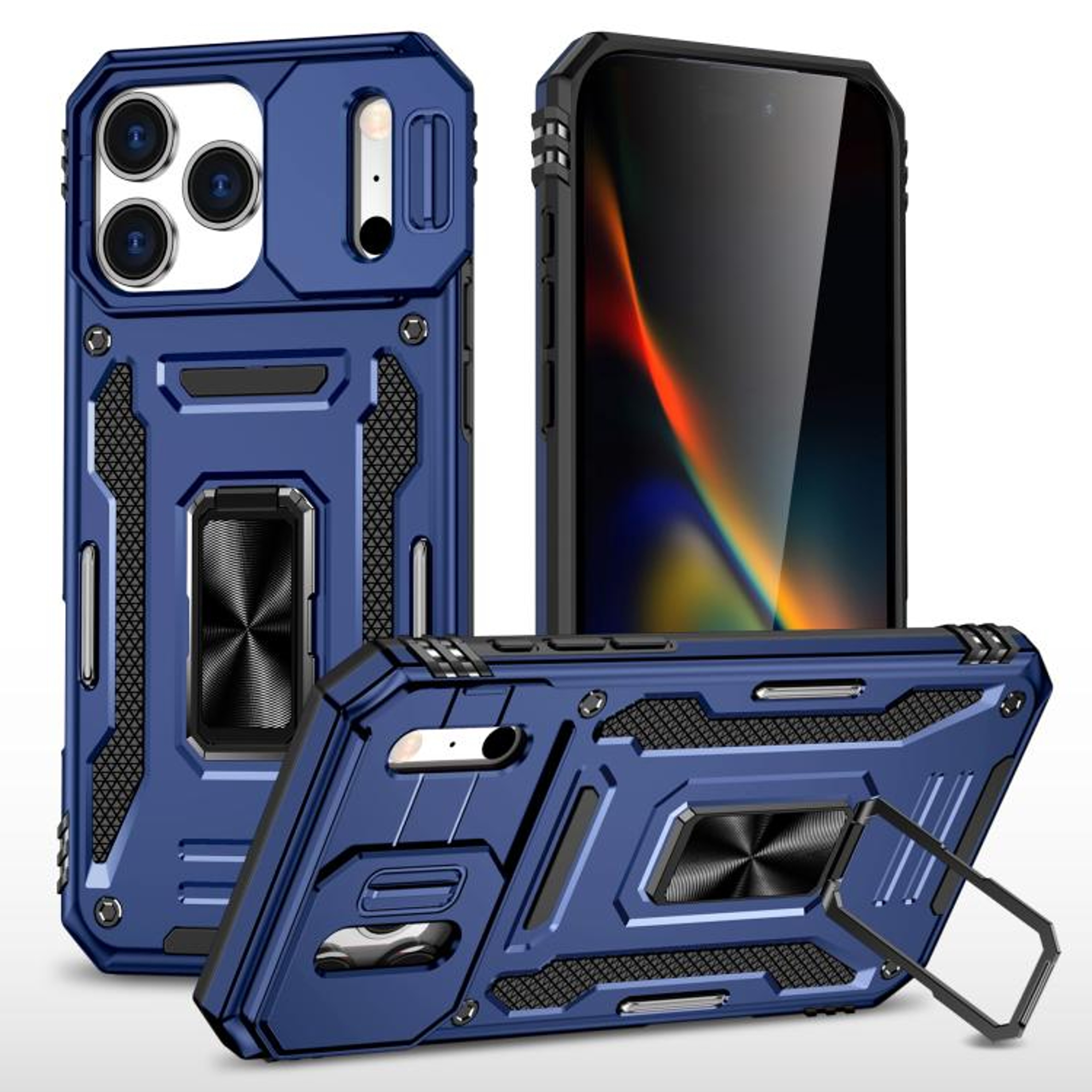 Armor PC TPU Camera Shield Phone Case For 18 Pro With Rotating Ring Stand 7