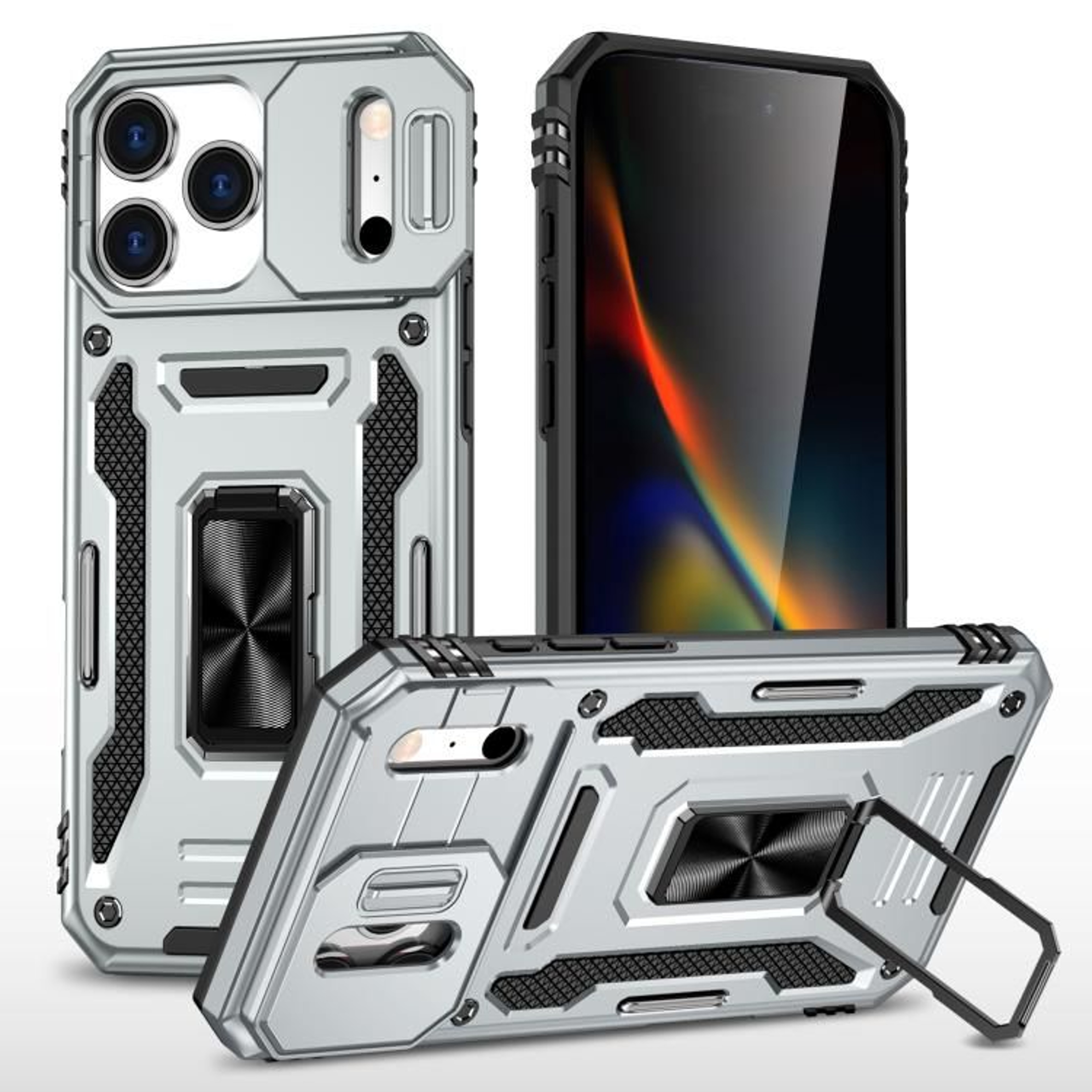 Armor PC TPU Camera Shield Phone Case For 18 Pro With Rotating Ring Stand 10