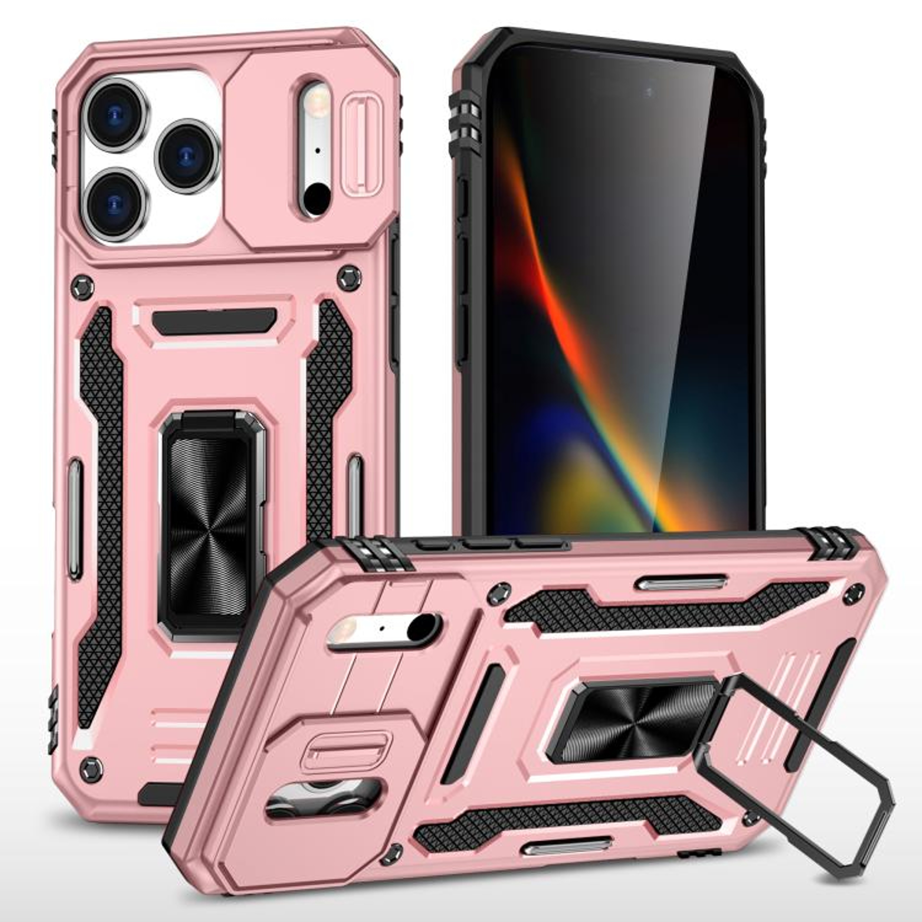Armor PC TPU Camera Shield Phone Case For 18 Pro With Rotating Ring Stand 12