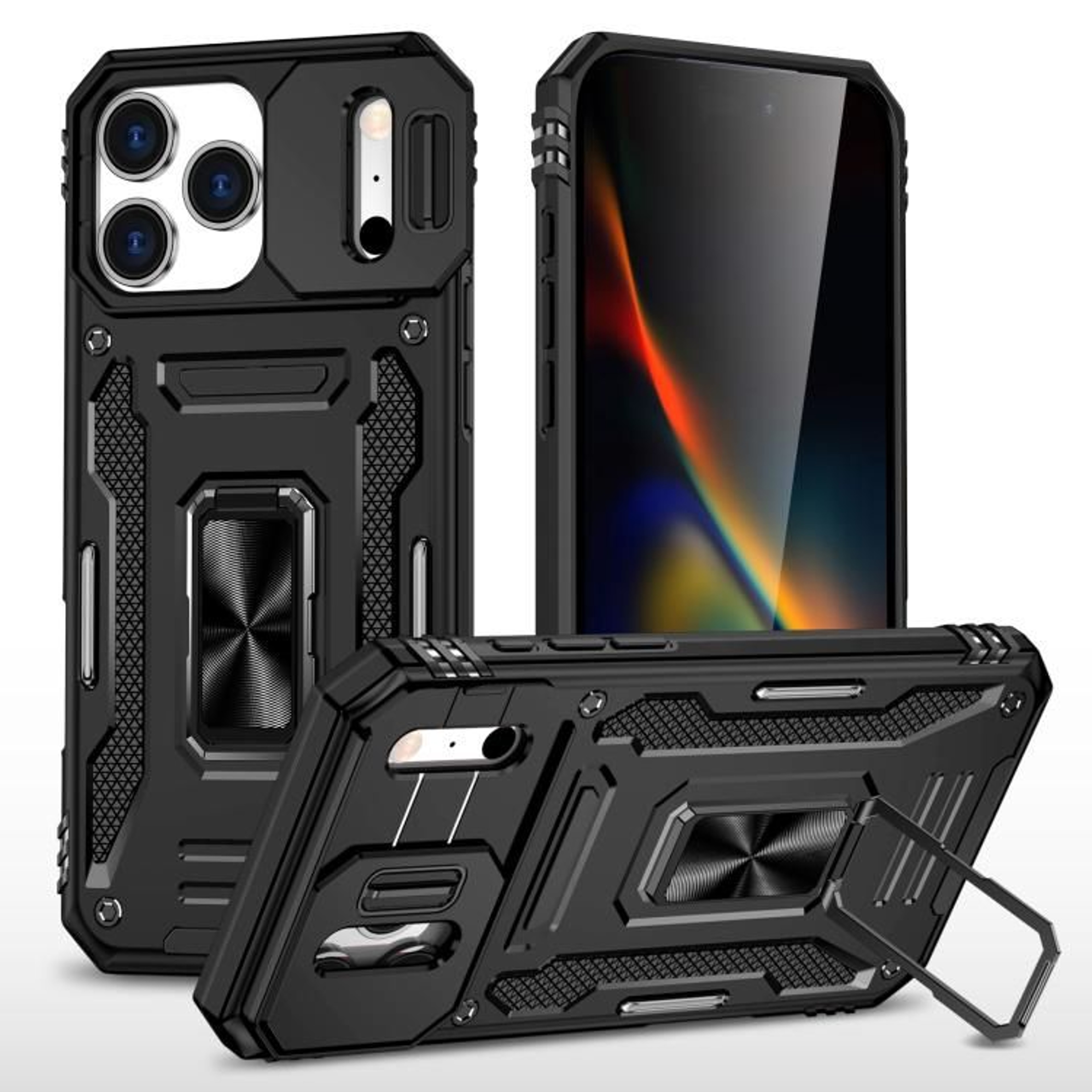 IPhone 18 Pro Max Armor Case With Sliding Camera Cover And Rotating Ring Stand 8