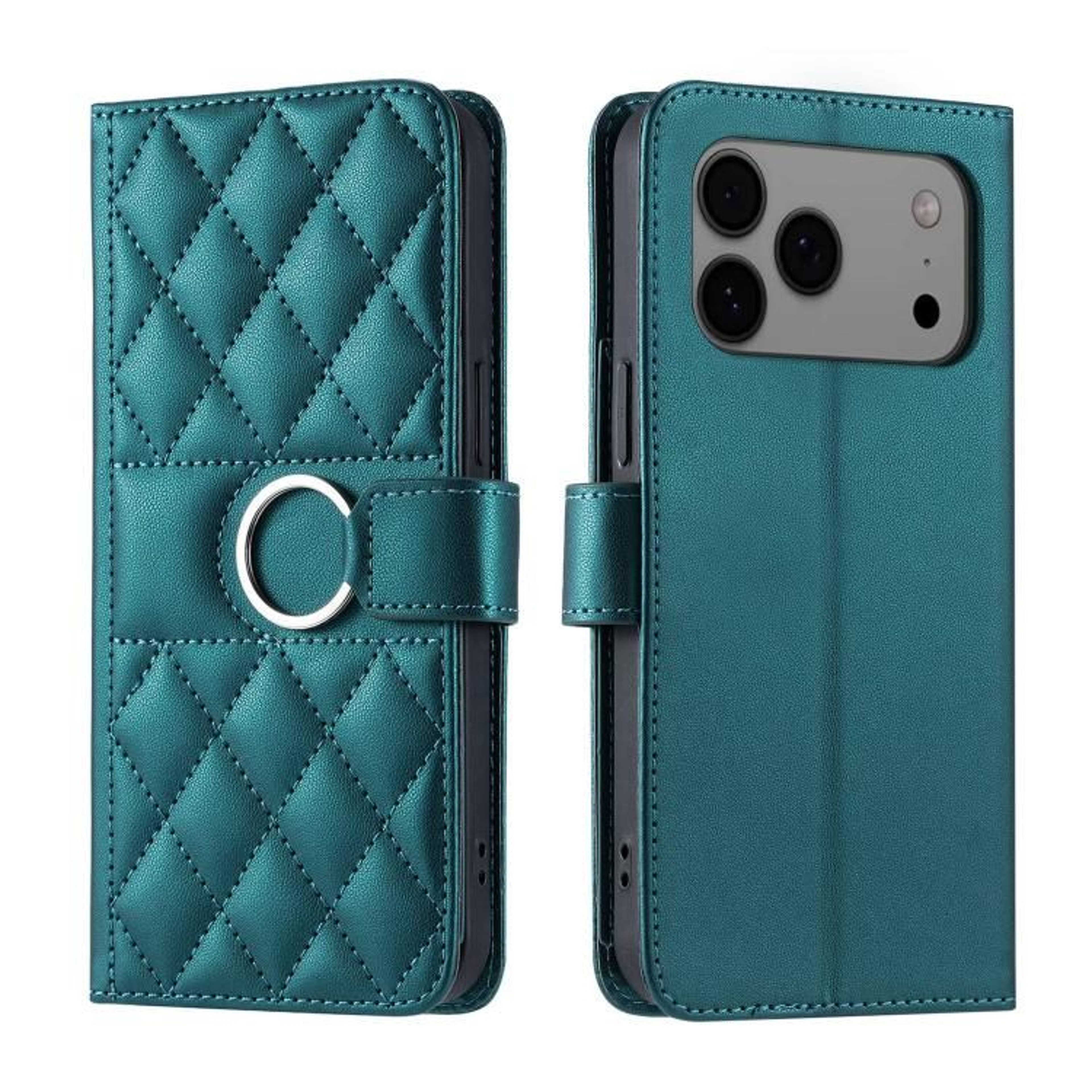 IPhone 18 Pro Max Rhombic PU Leather Wallet Case With Card Holder Stand And Hand Strap 7