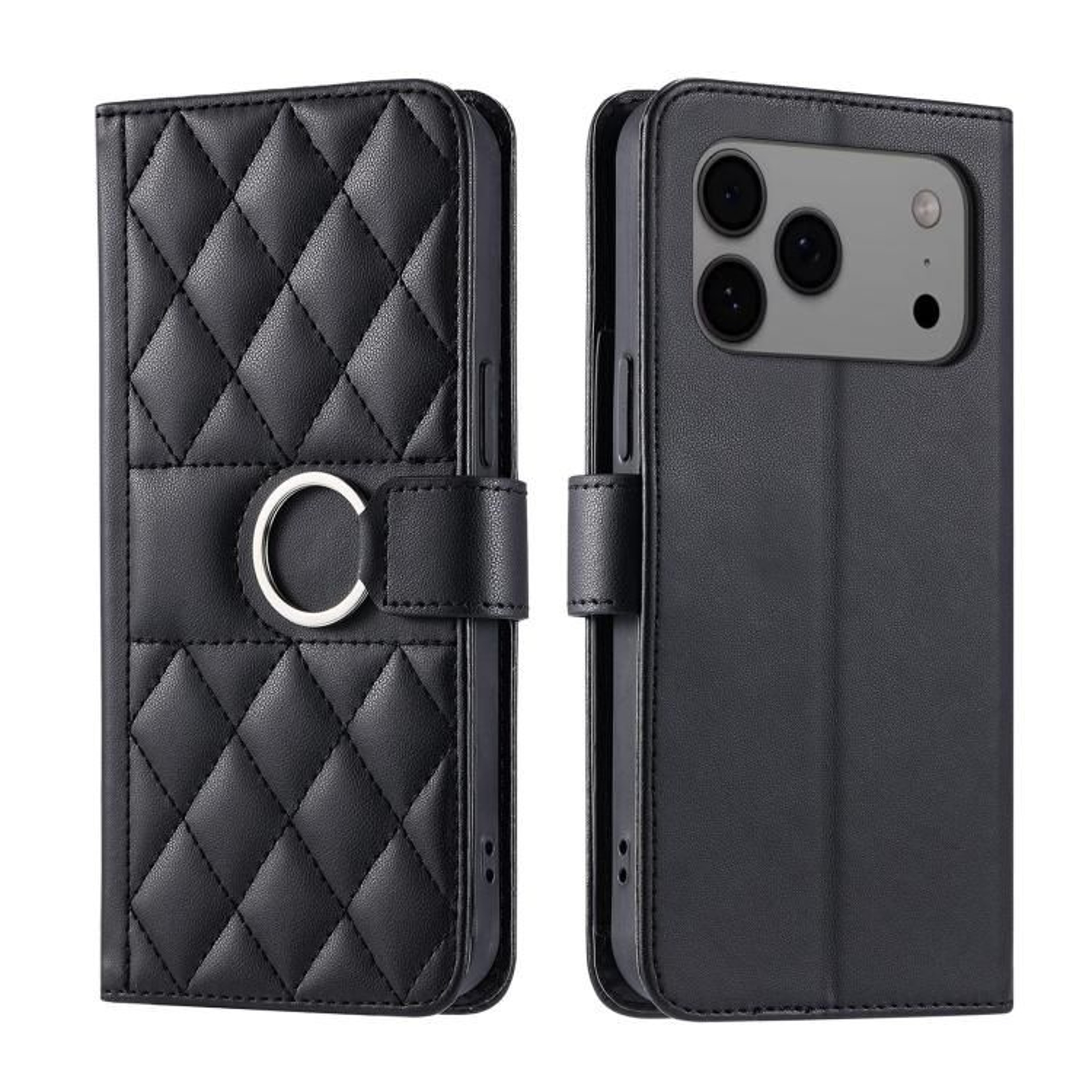 IPhone 18 Pro Max Rhombic PU Leather Wallet Case With Card Holder Stand And Hand Strap 8