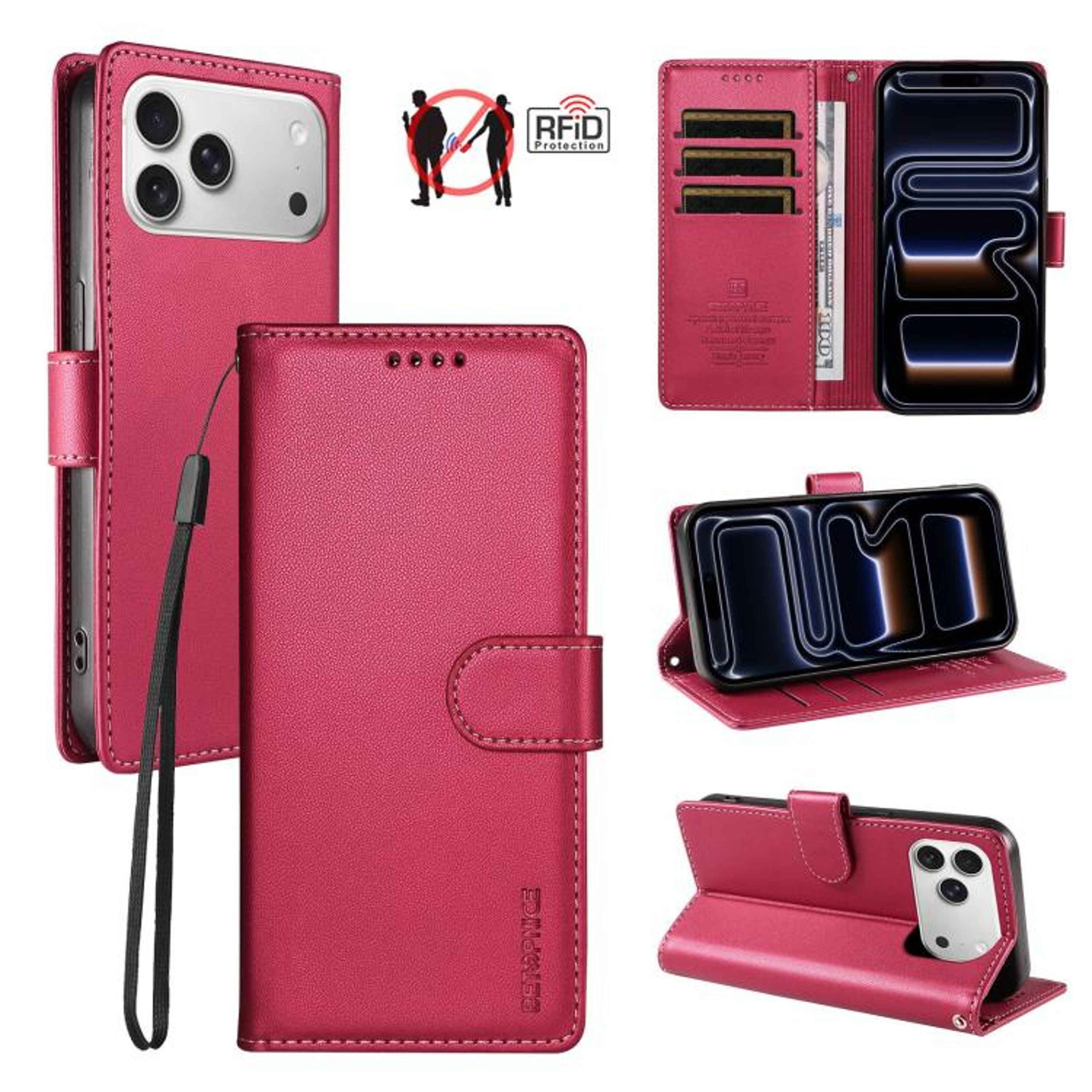 IPhone 18 Pro RFID Wallet Case With Card Holder Stand And Hand Strap 9