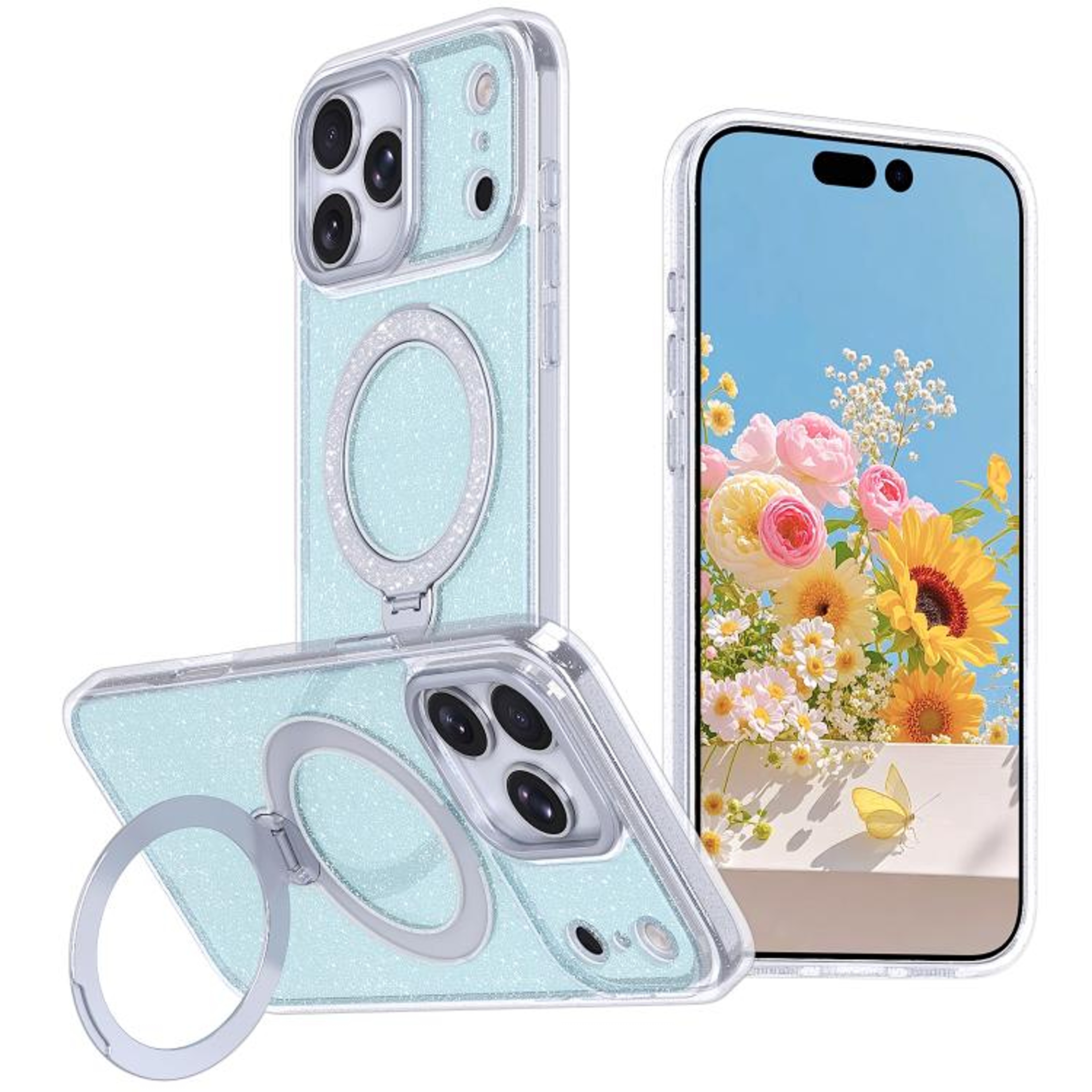 IPhone 18 Pro Starry Glitter Magnetic Phone Case With 360 Rotating Stand 8