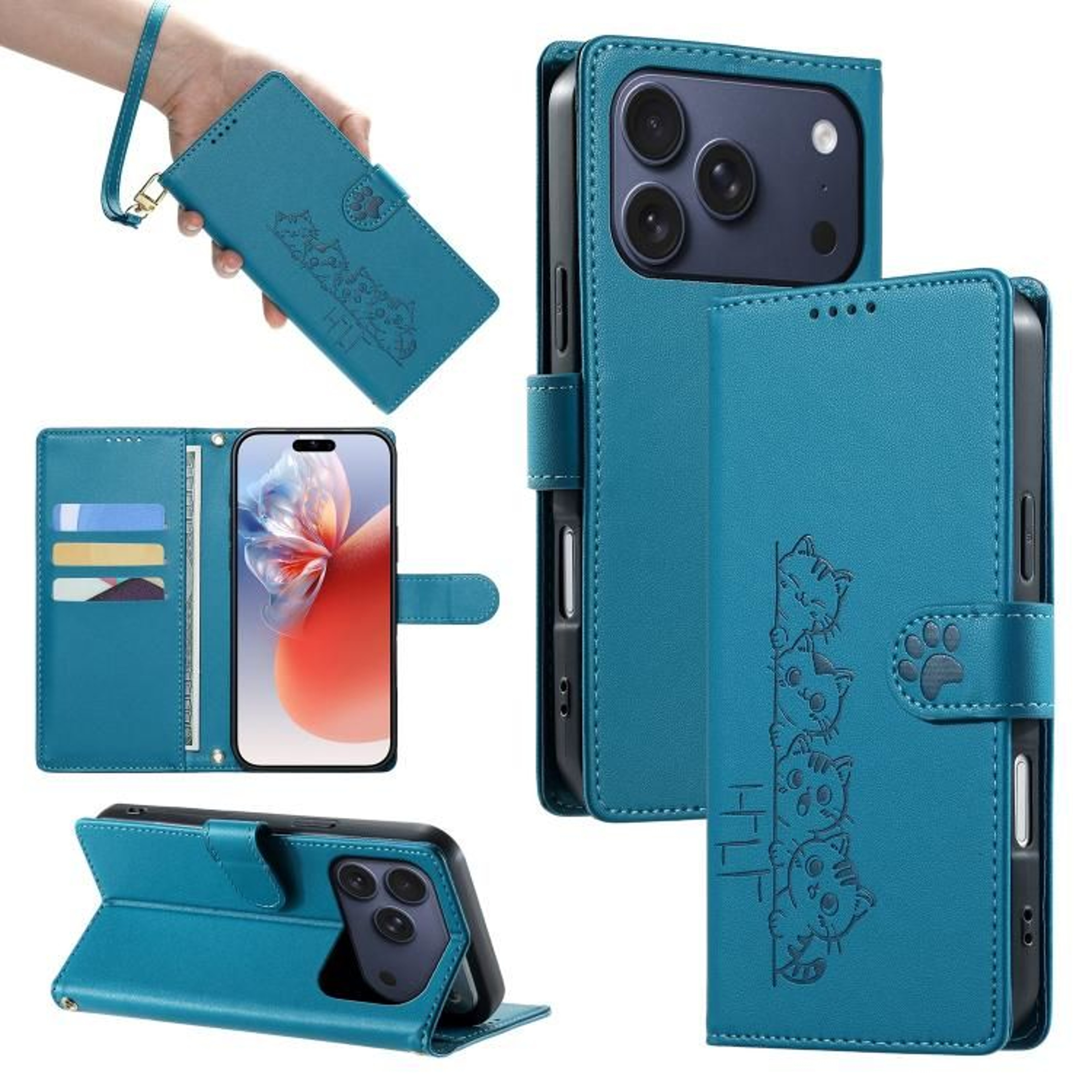 Cute Cats Vegan Leather Wallet Phone Case For IPhone 18 Pro Max With Magnetic Closure And Hand Stra 8