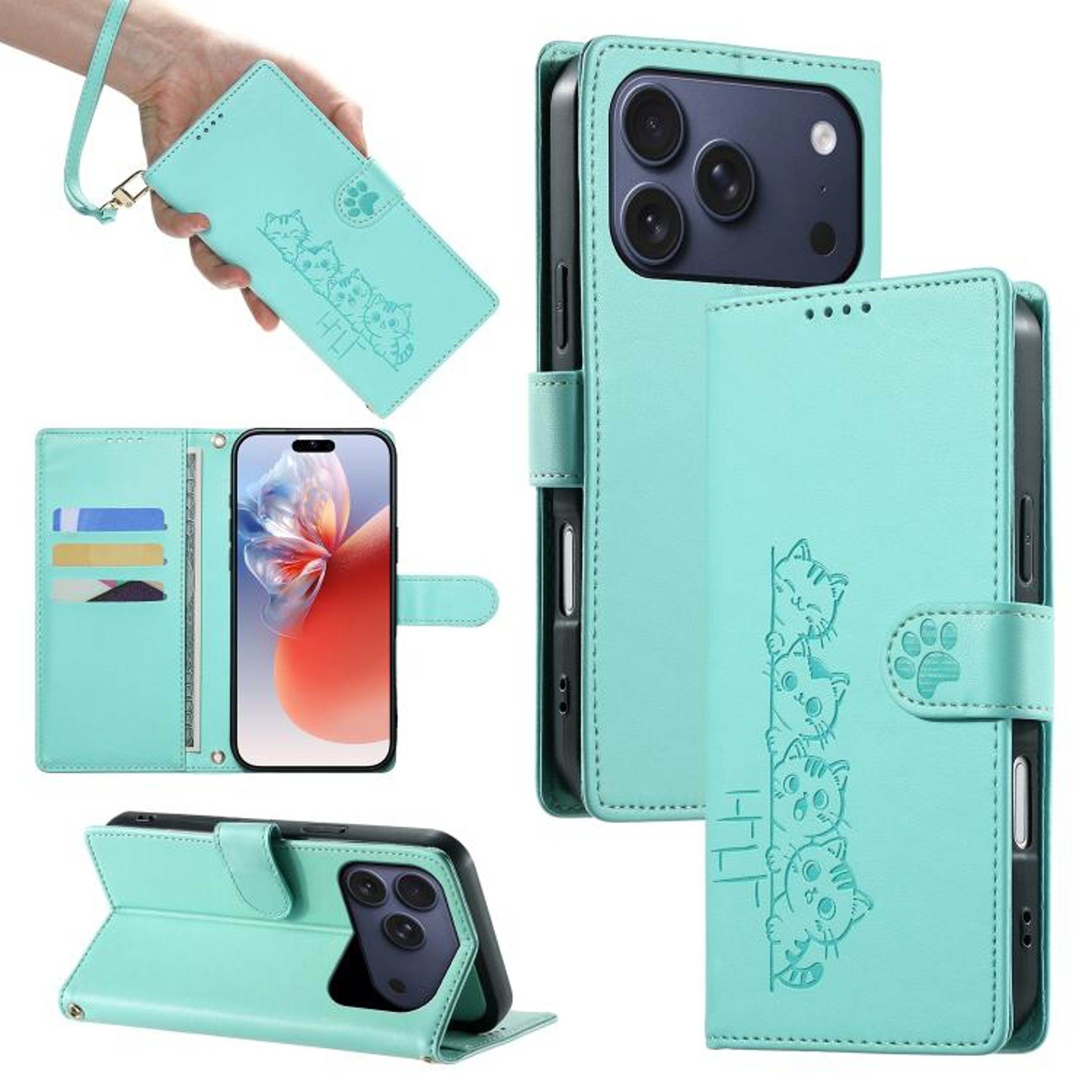 Cute Cats Vegan Leather Wallet Phone Case For IPhone 18 Pro Max With Magnetic Closure And Hand Stra 9