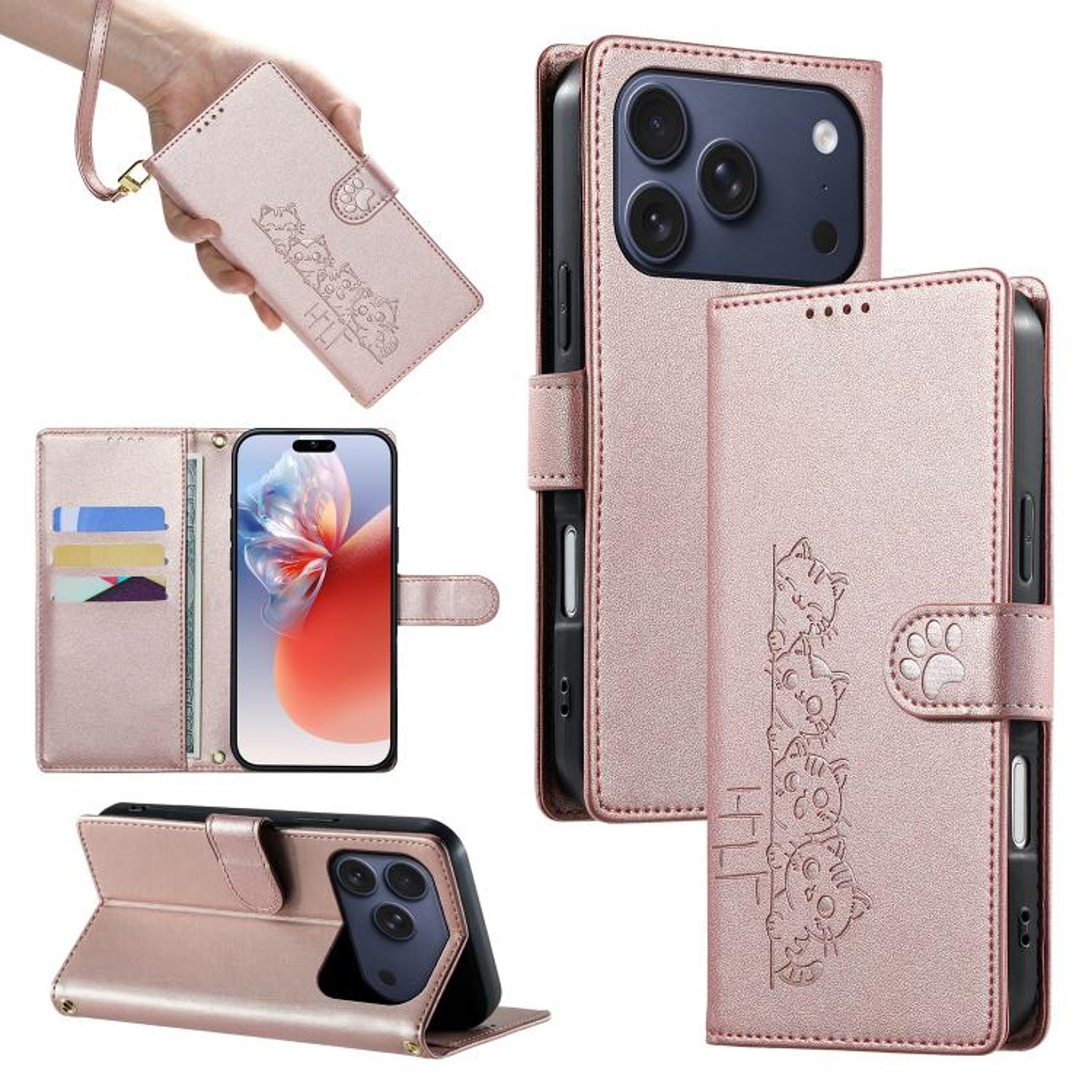 Cute Cats Vegan Leather Wallet Phone Case For IPhone 18 Pro Max With Magnetic Closure And Hand Stra 10