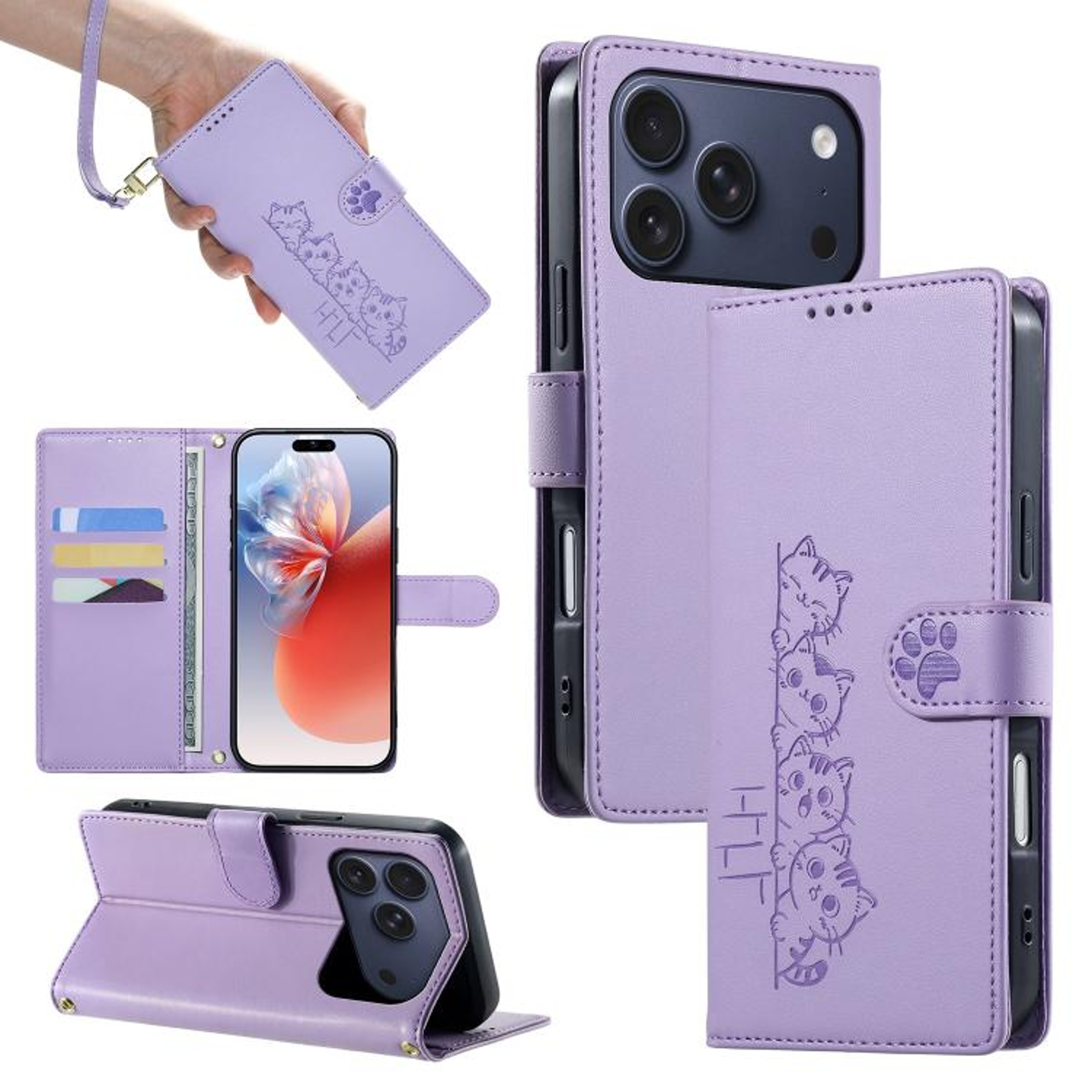 Cute Cats Vegan Leather Wallet Phone Case For IPhone 18 Pro Max With Magnetic Closure And Hand Stra 11