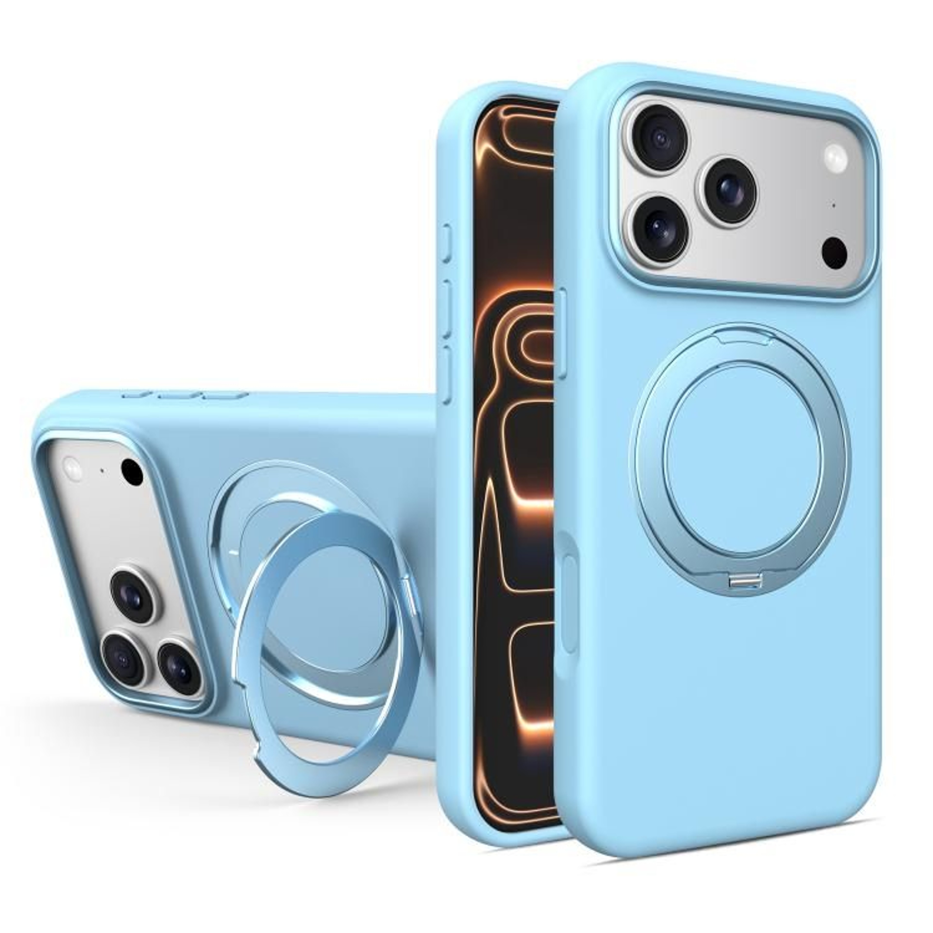 Liquid Silicone Magnetic Phone Case With Rotating Stand For IPhone 18 Pro 14