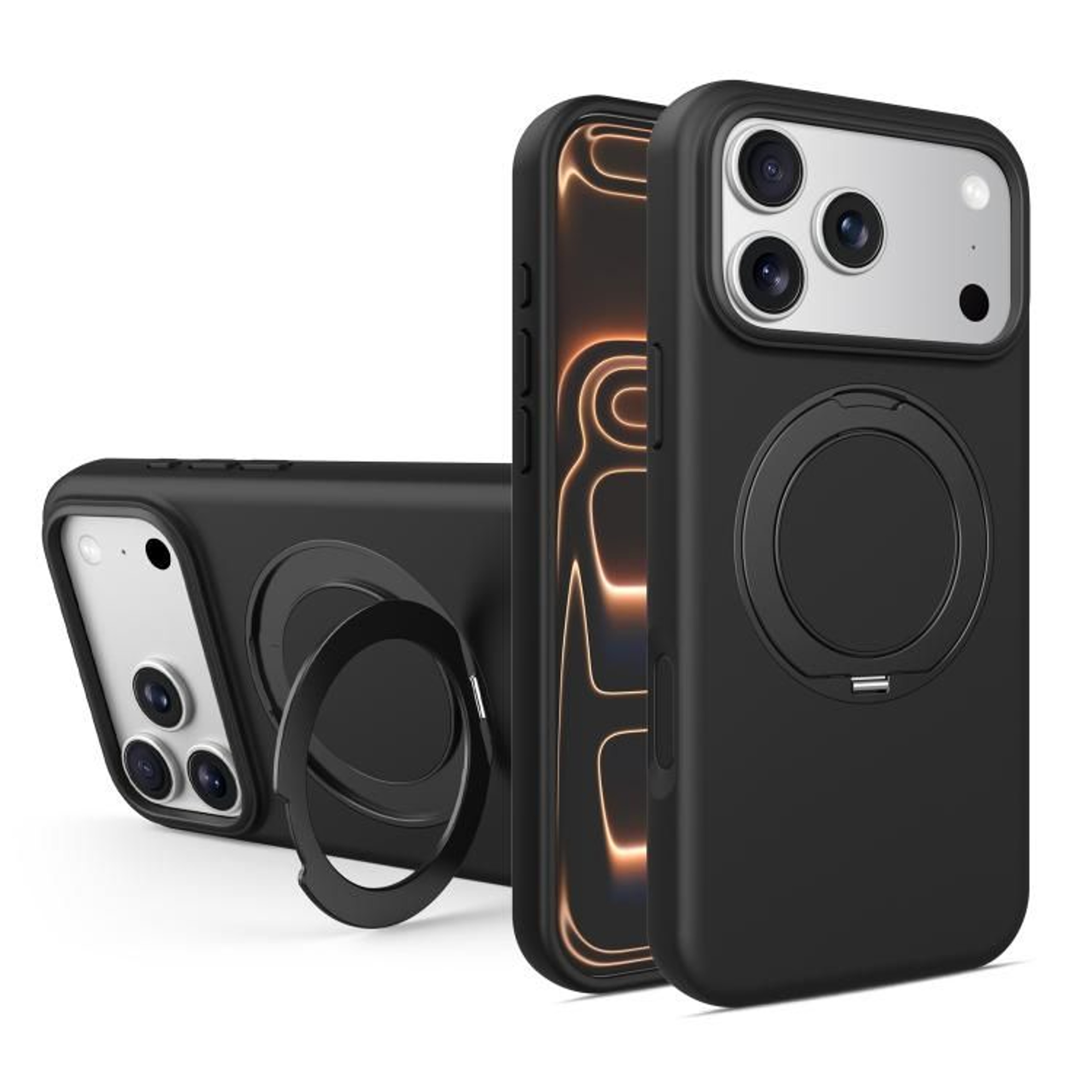 IPhone 18 Pro Max Liquid Silicone Magnetic Phone Case With Rotating Stand 13