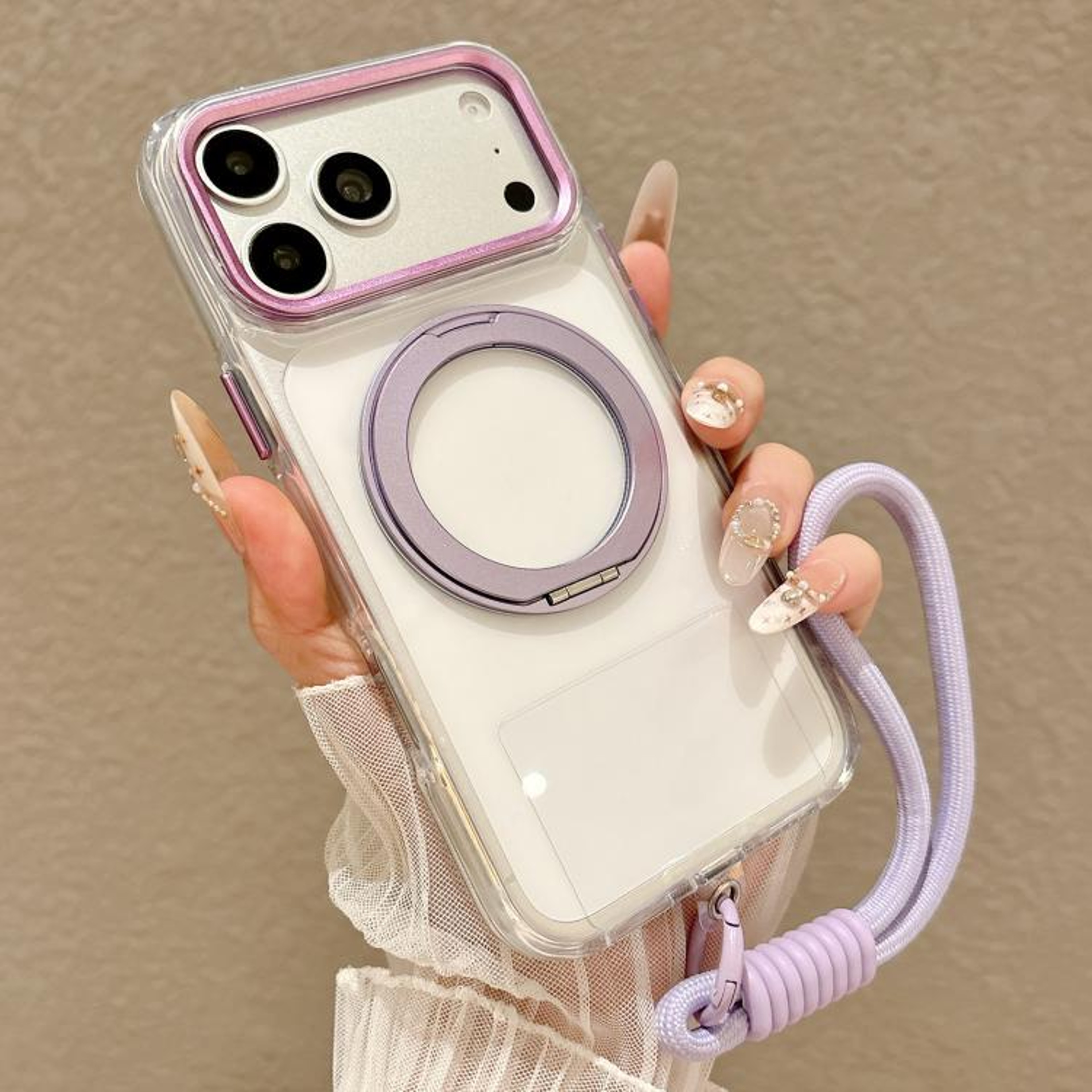 Shockproof Magnetic Rotating Holder Phone Case With Wrist Strap For IPhone 18 Pro 12