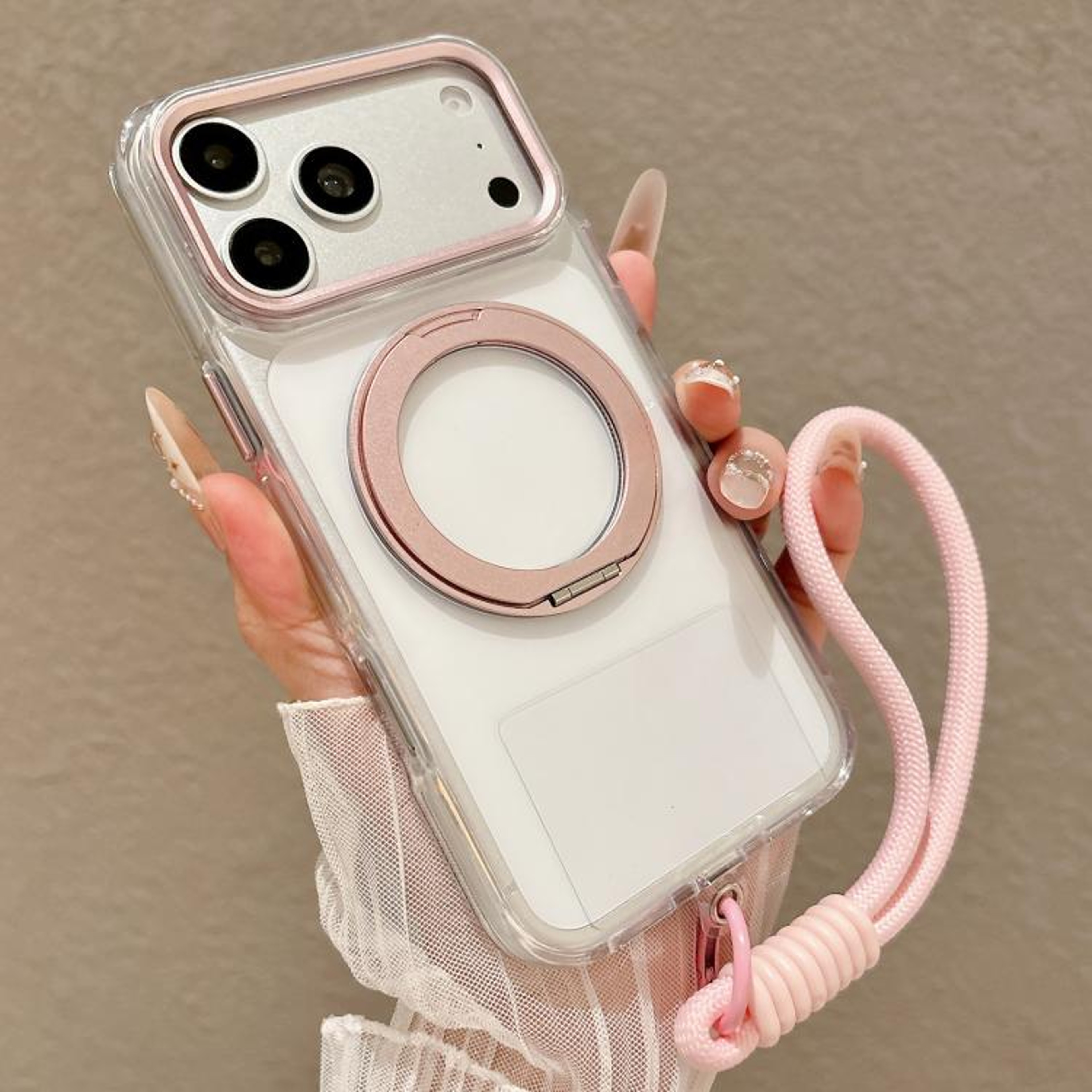 IPhone 18 Pro Max Airbag Shockproof Magnetic Rotating Stand Case With Hand Strap 10