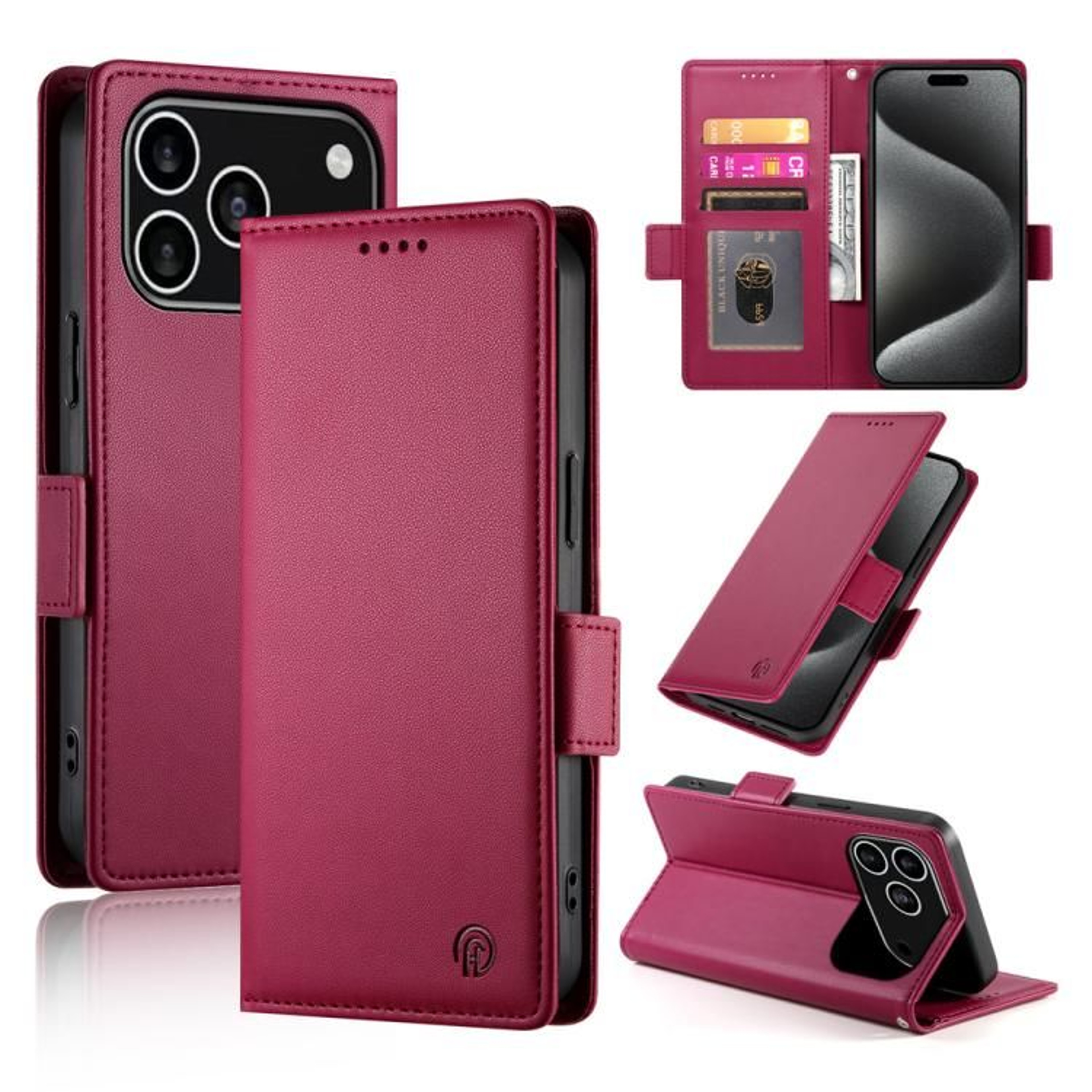 Frosted Leather Flip Case For IPhone 18 Pro Max With Side Buckle And Card Holder 8