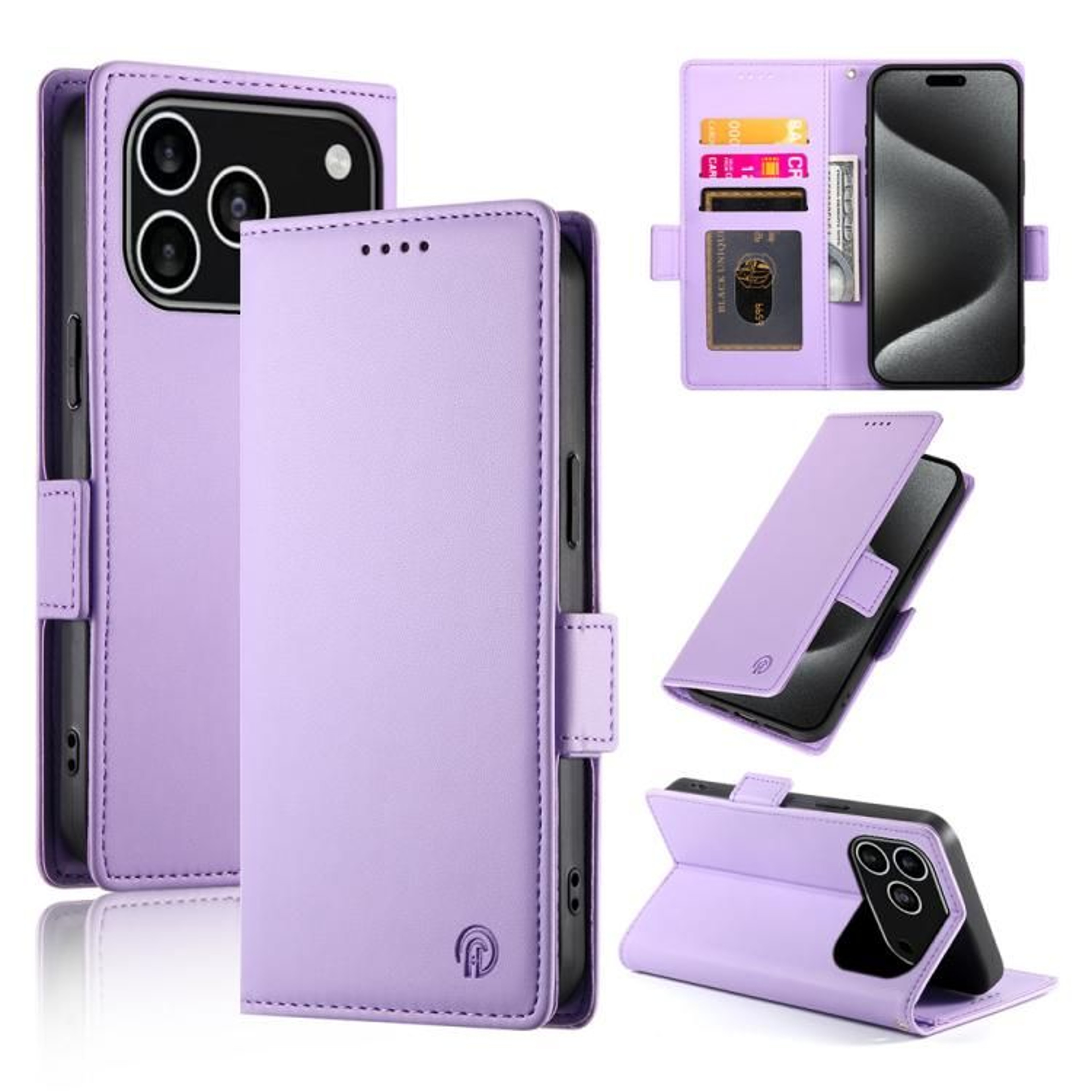 Frosted Leather Flip Case For IPhone 18 Pro Max With Side Buckle And Card Holder 12