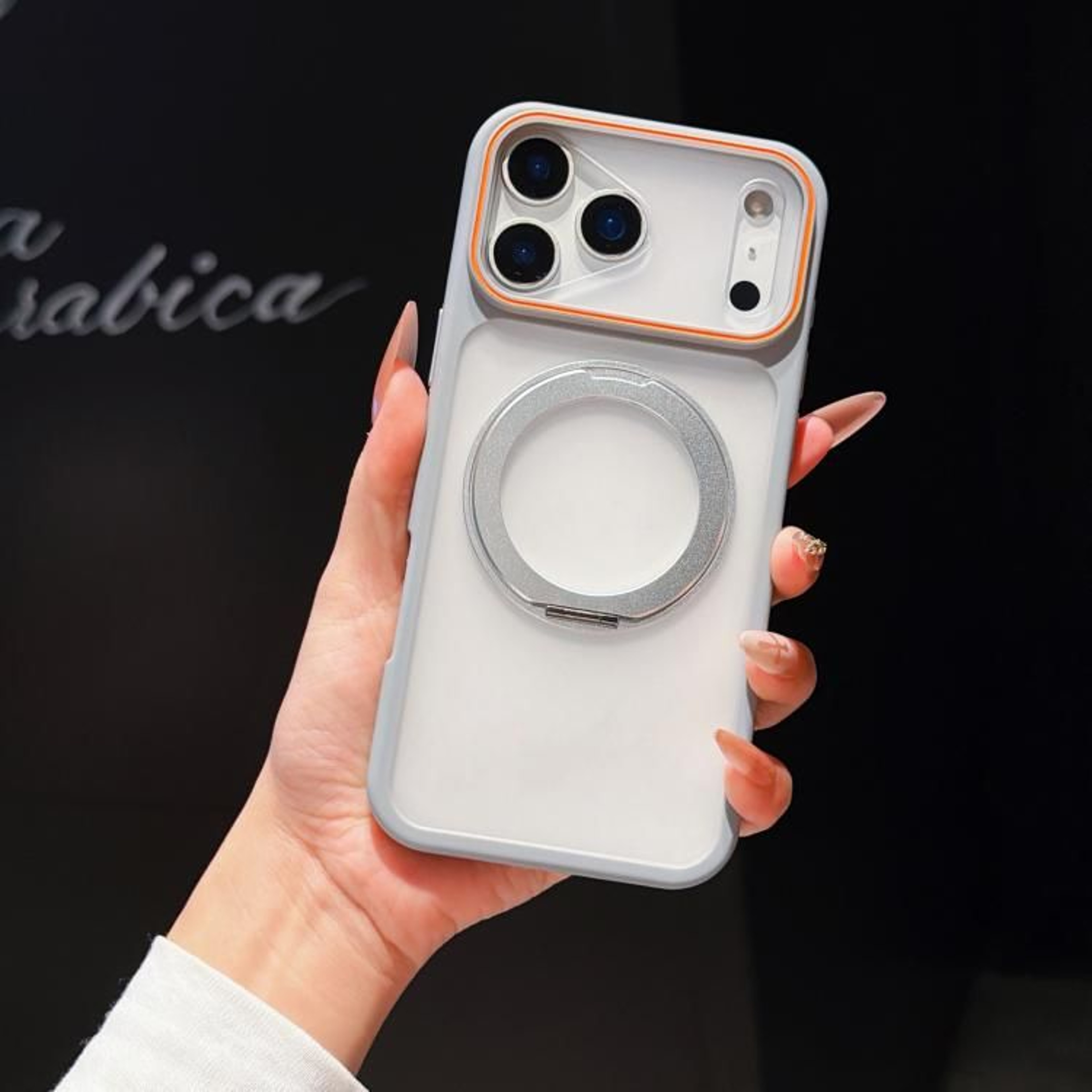 Matte Phone Case With 360 Degree Rotating Ring Holder And Magnetic Wireless Charging Support For IP 7