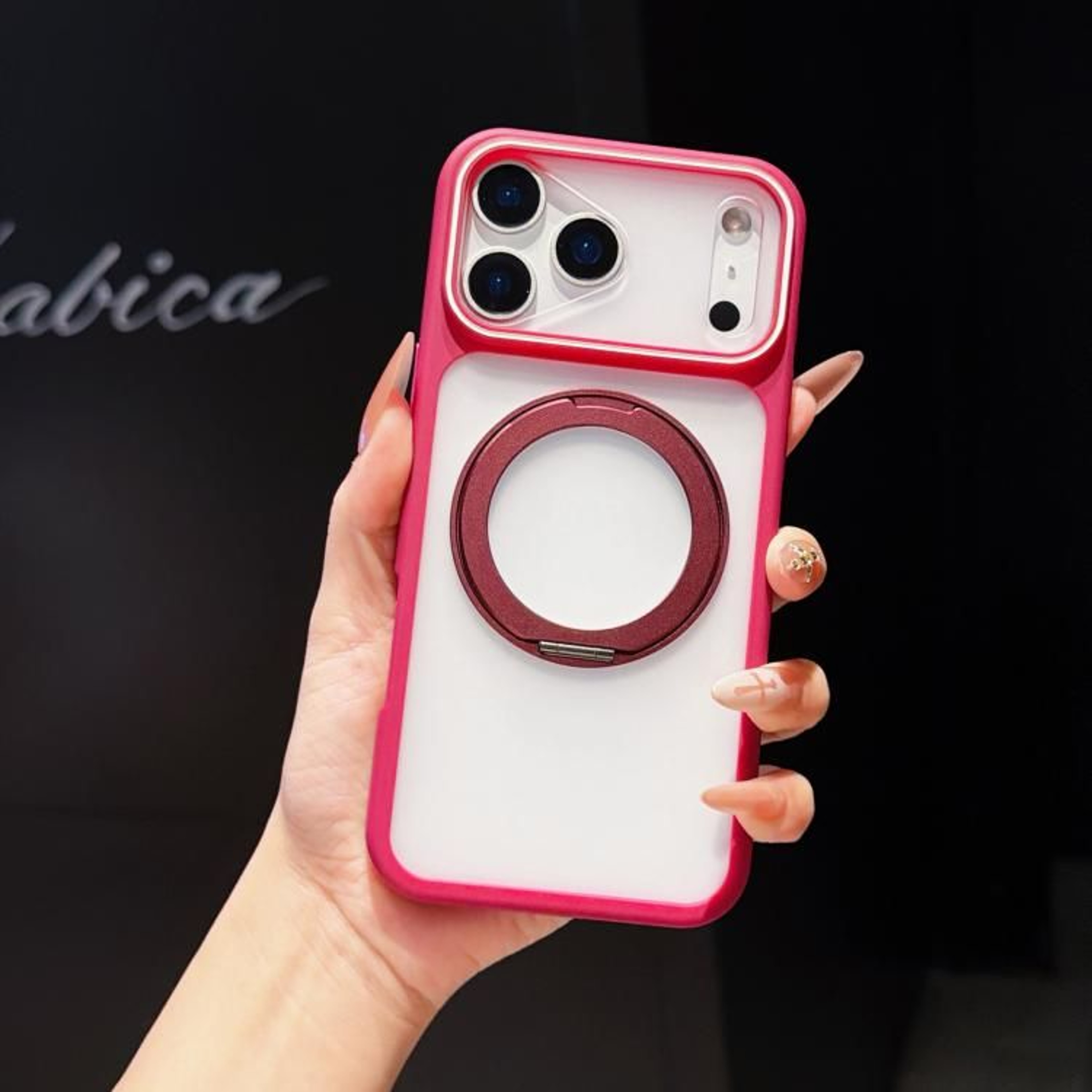 Matte Phone Case With 360 Degree Rotating Ring Holder And Magnetic Wireless Charging Support For IP 8