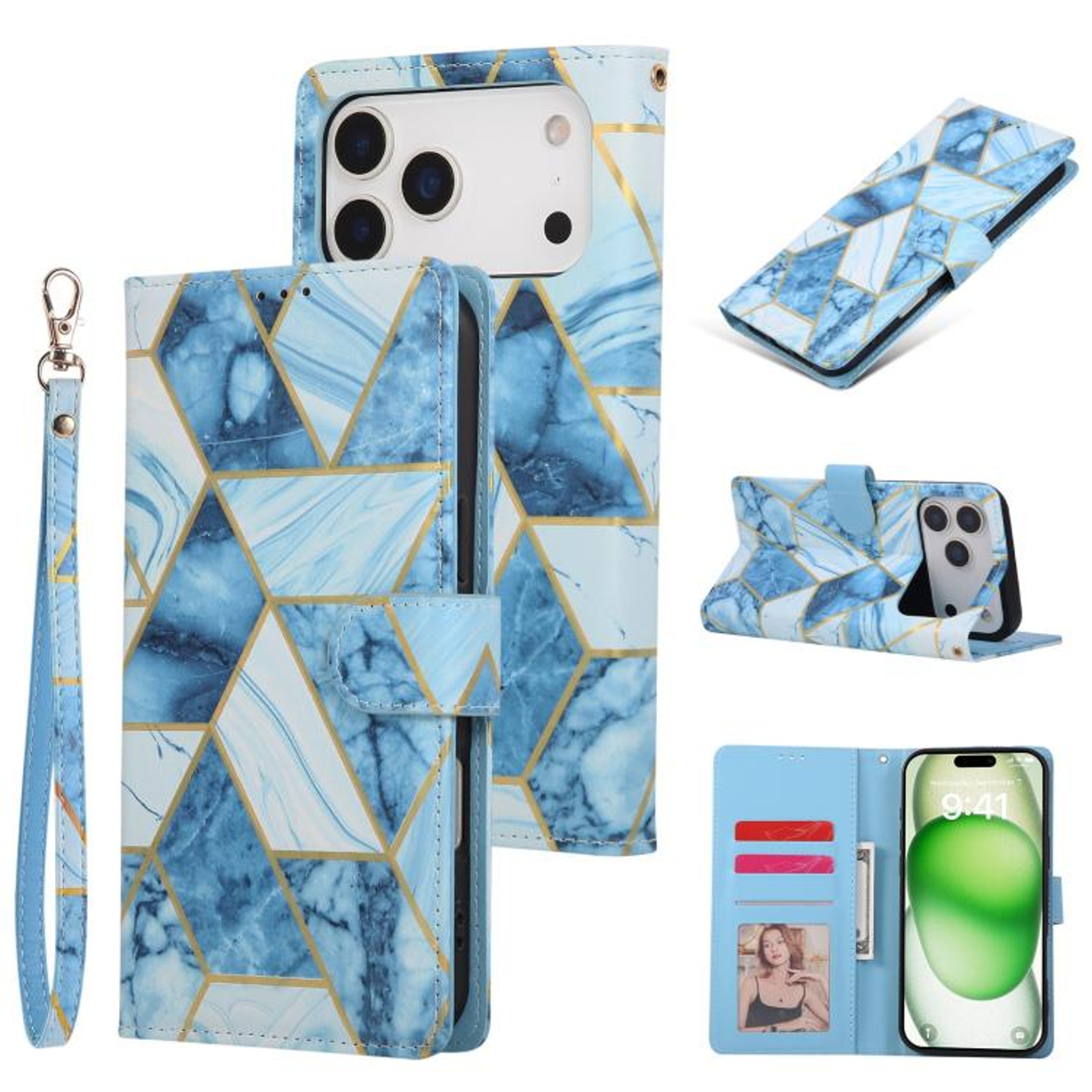 IPhone 18 Pro Marble Leather Wallet Case With Card Slots And Stand 7