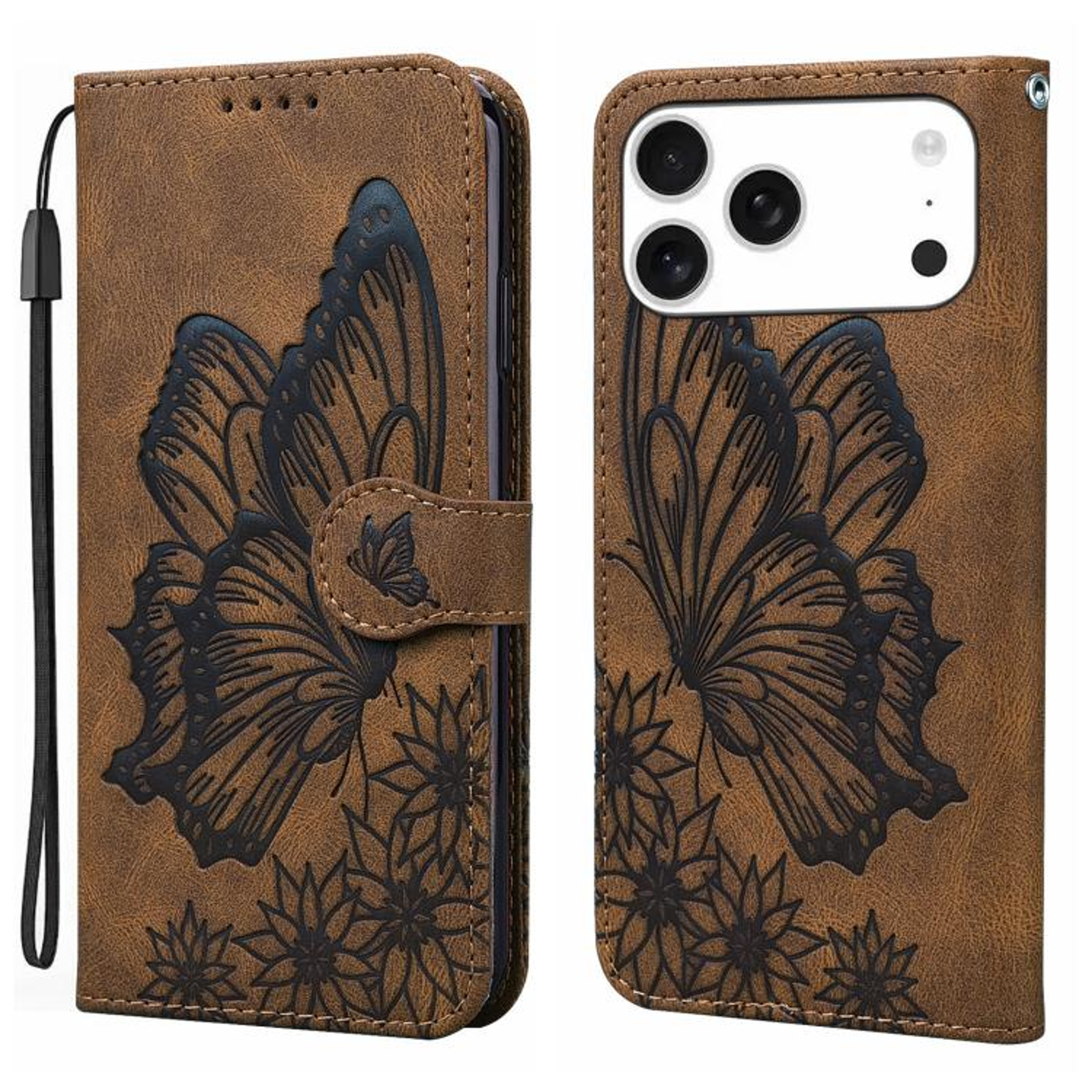 IPhone 18 Pro Butterfly Embossed Leather Wallet Case With Flip Stand 11