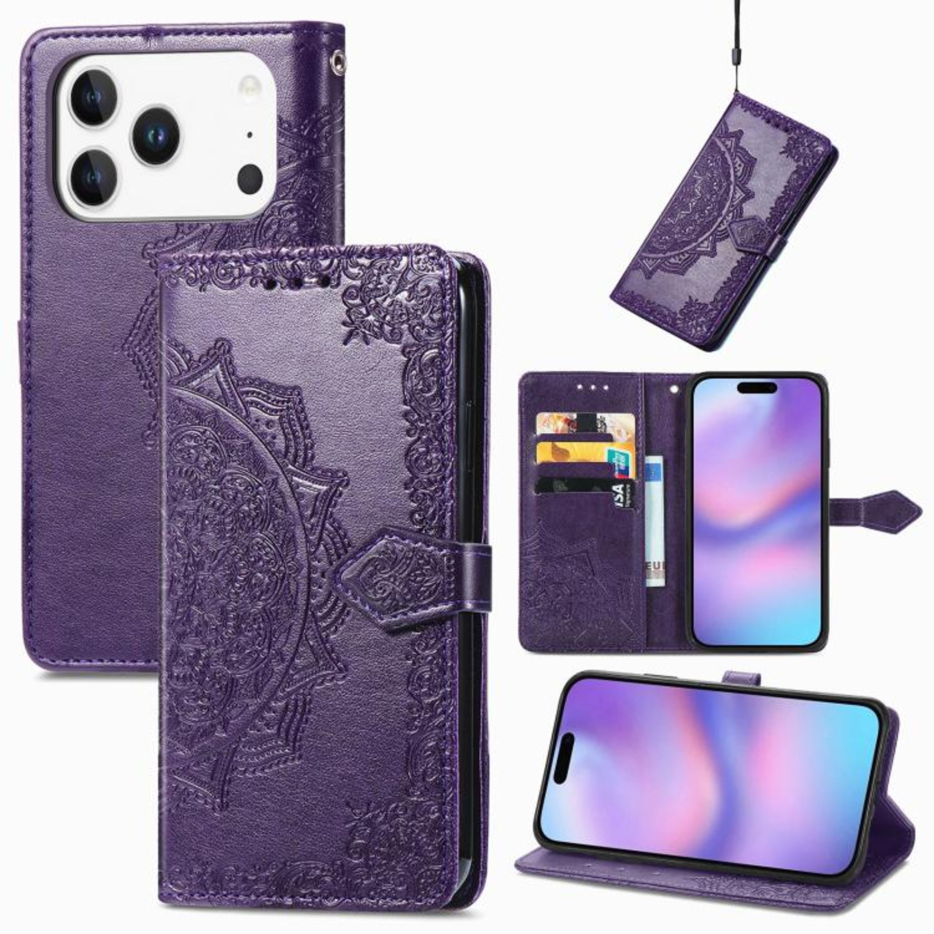 IPhone 18 Pro Max Mandala Flower Wallet Case With Card Slot And Stand 9