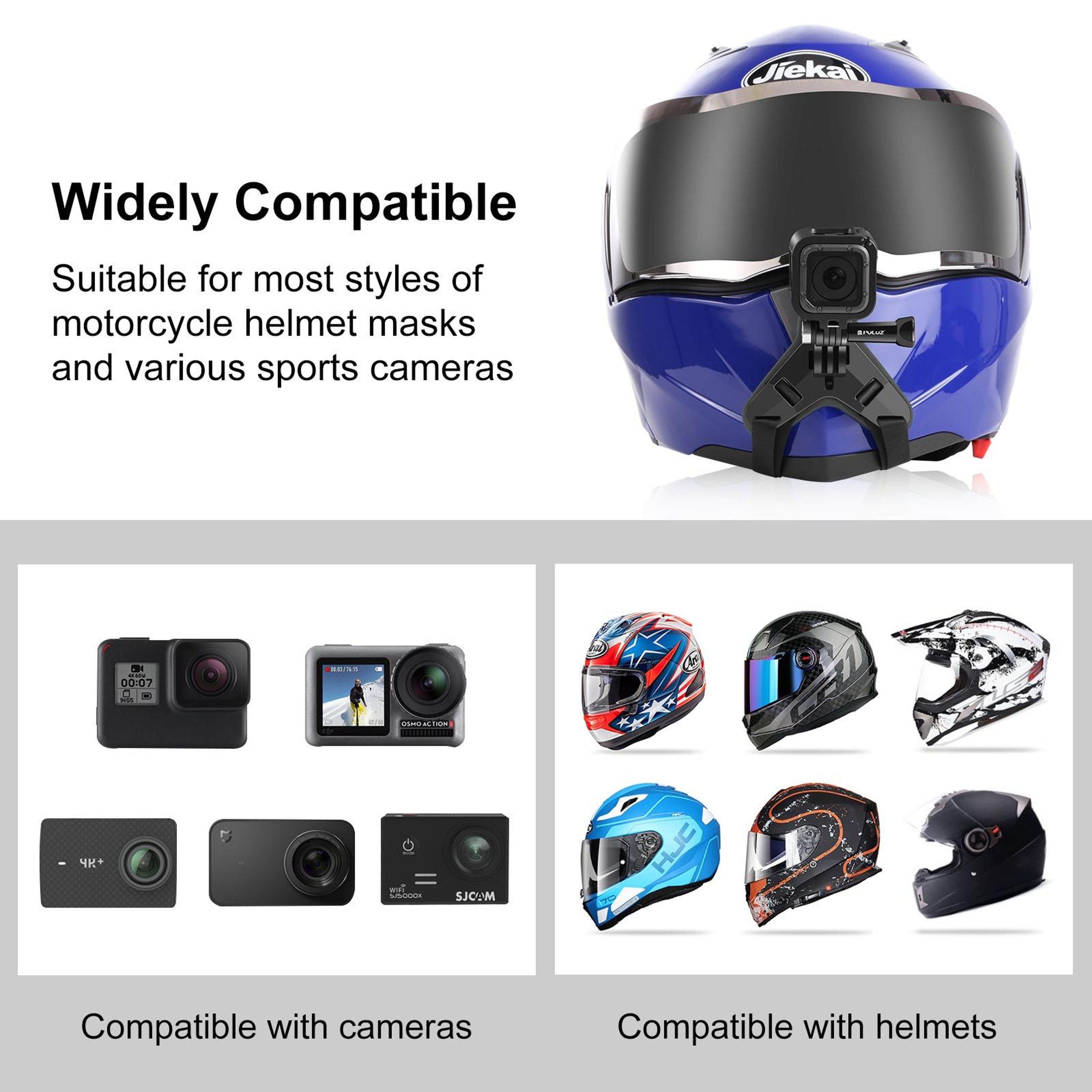 PULUZ Motorcycle Helmet Camera Mount Secure Chin Strap GoPro Helmet Mount For POV Riding 6