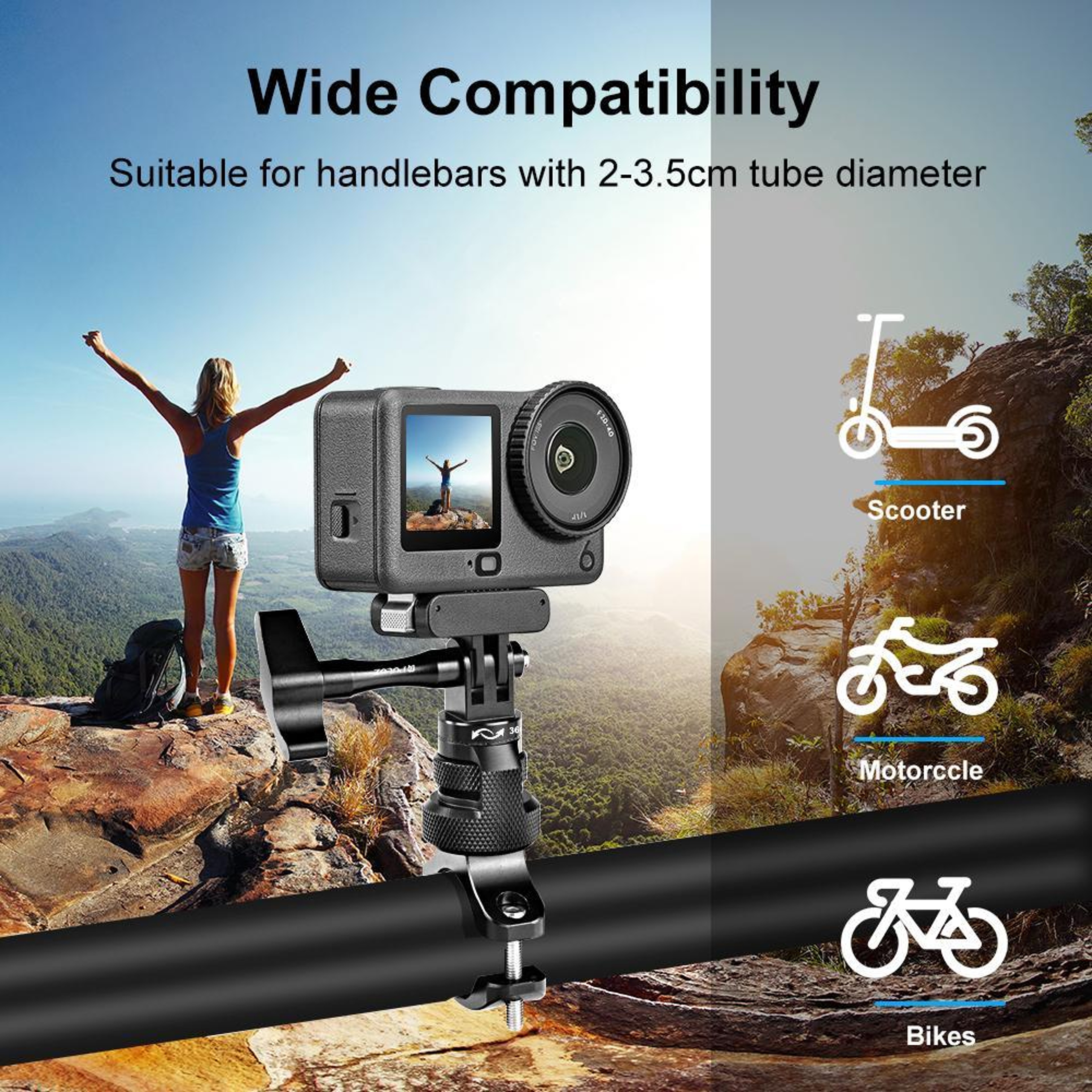 PULUZ 360 Rotating Motorcycle Camera Mount For GoPro Insta360  DJI Action Cameras 3