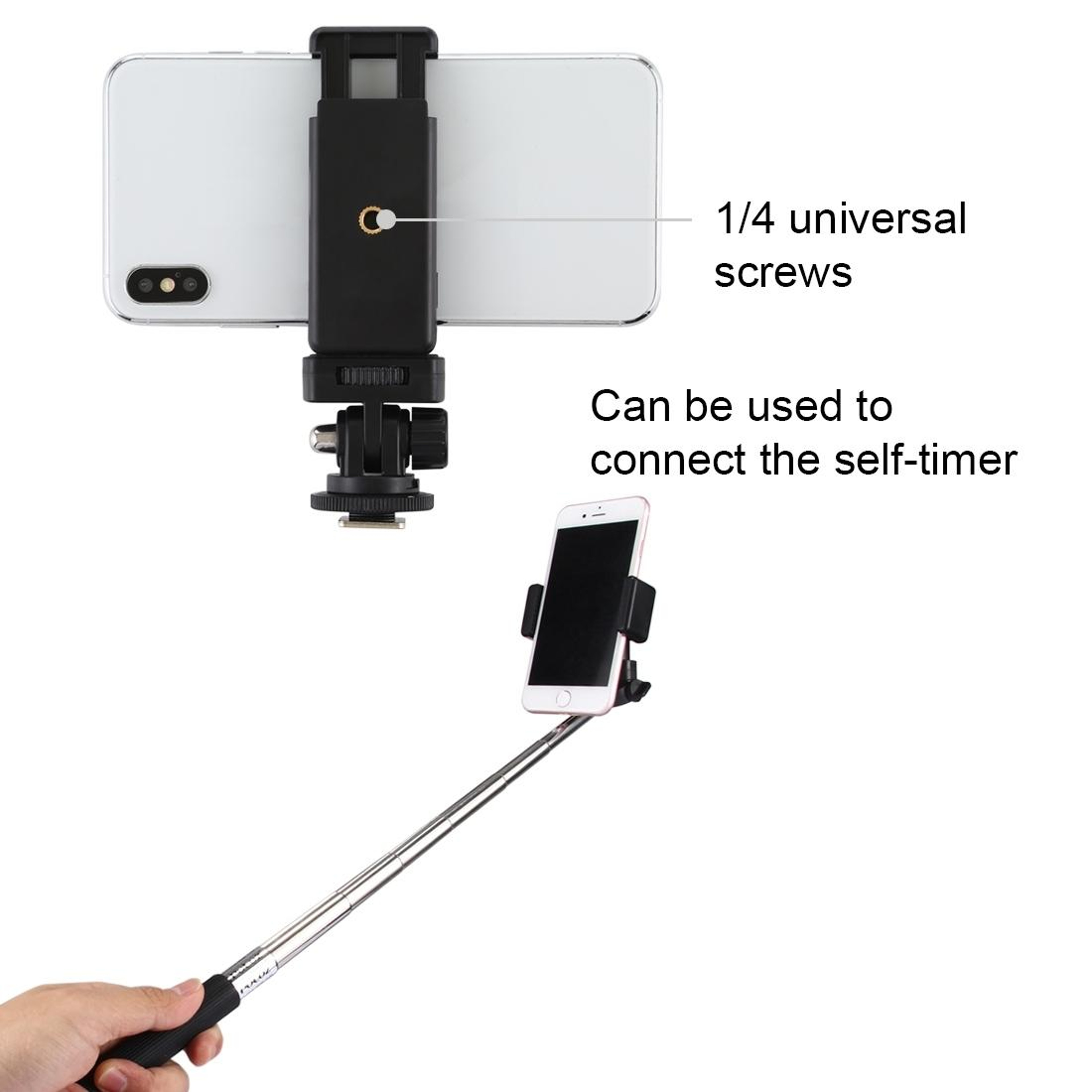 PULUZ Universal Cold Shoe Adapter  Tripod Mount Adapter With Adjustable Phone Clamp 4