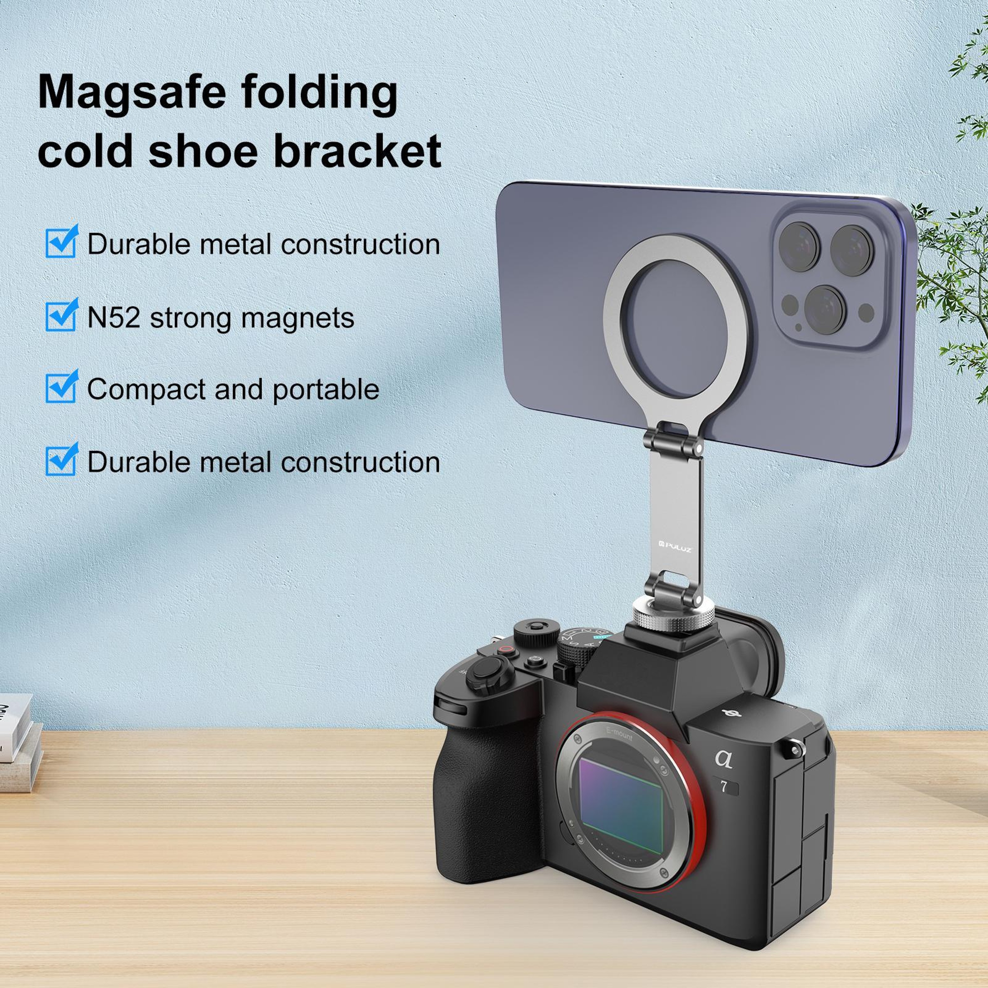 PULUZ 4 In 1 MagSafe Phone Tripod  Magnetic Desk Stand With Camera Grip 2