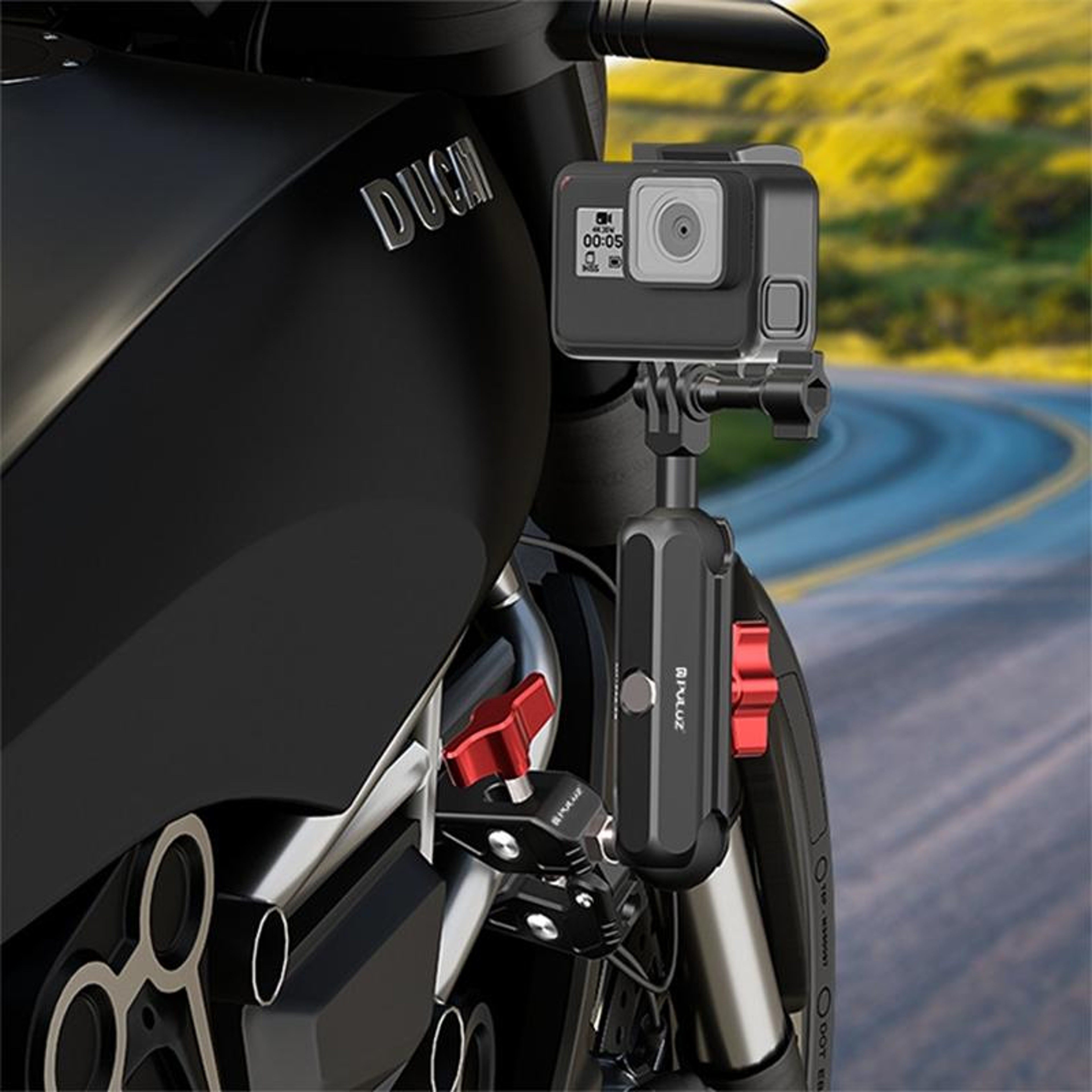 PULUZ 360 Motorcycle Handlebar Camera Mount With CNC Magic Arm Clamp 0