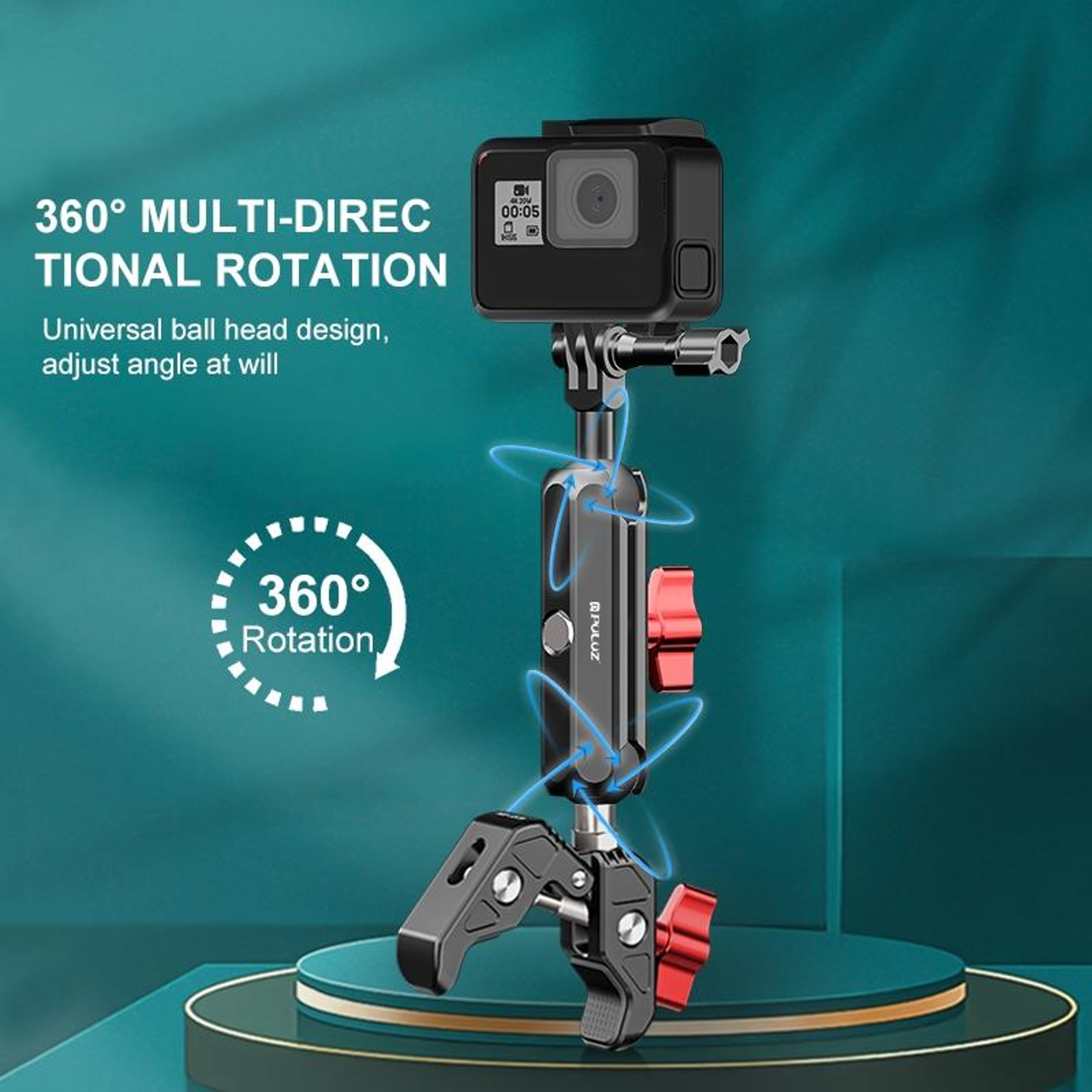 PULUZ 360 Motorcycle Handlebar Camera Mount With CNC Magic Arm Clamp 7