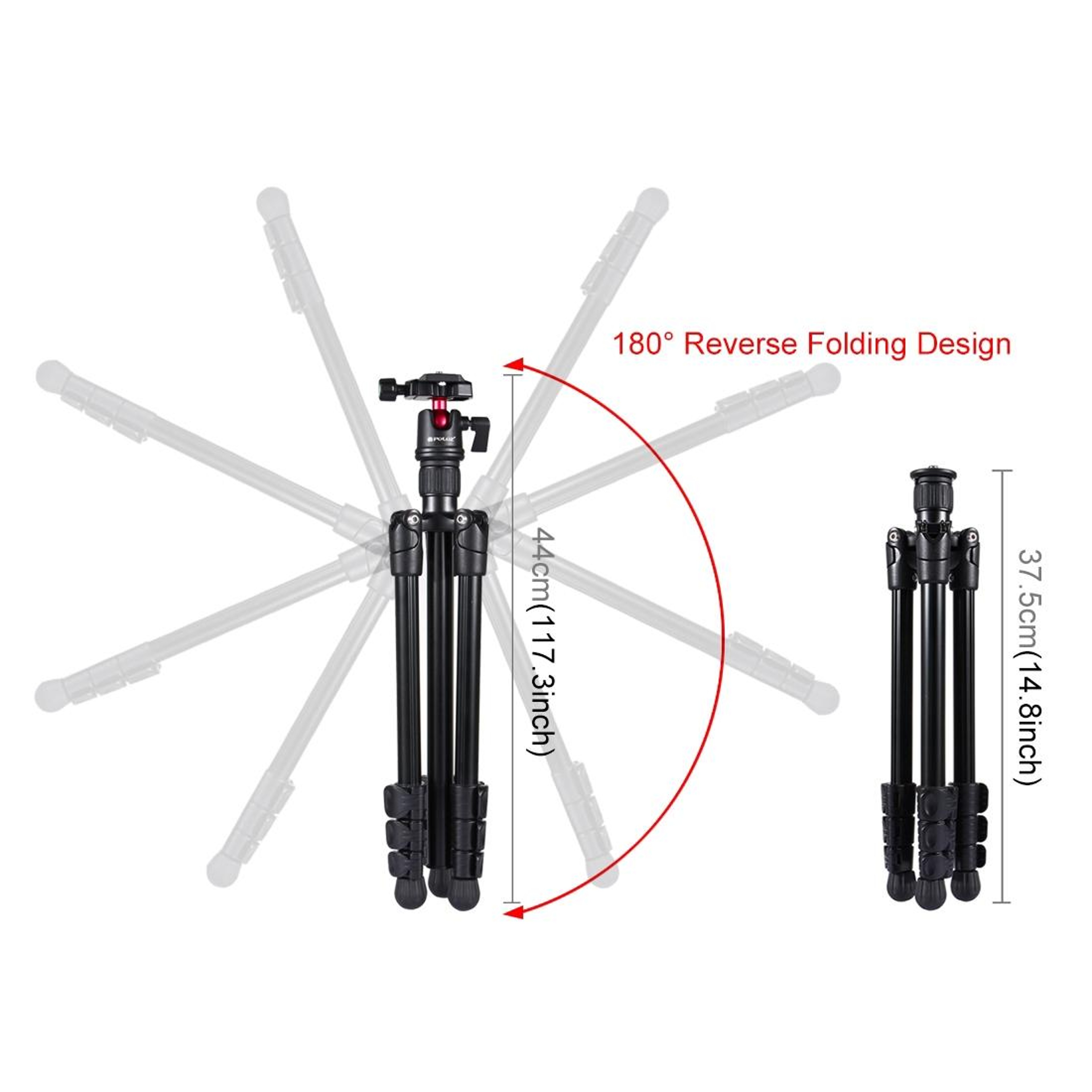 PULUZ Portable Camera Tripod With 360 Ball Head Adjustable Height For DSLR Photography 3