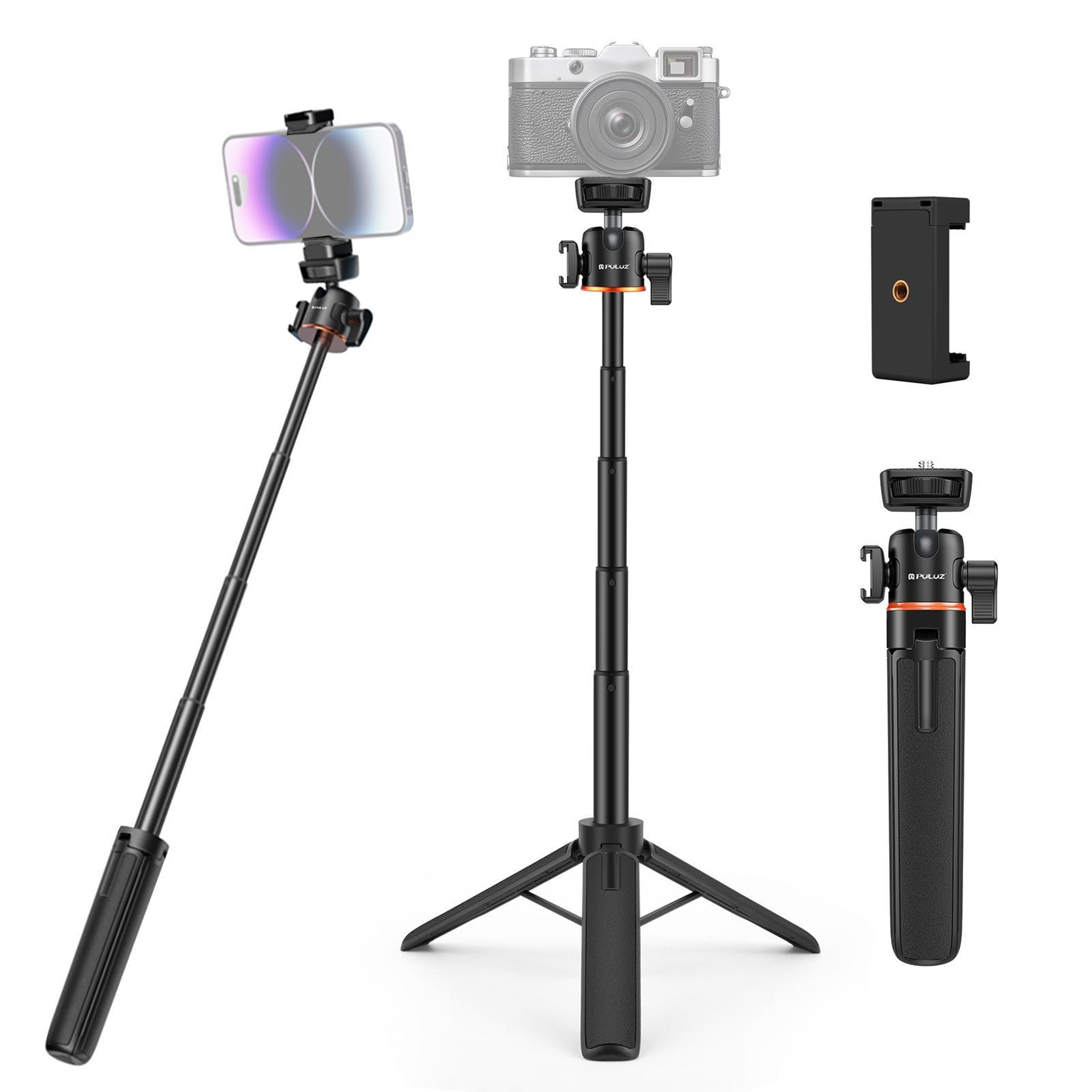 PULUZ Portable Camera Tripod Stand  Selfie Stick With 360 Ball Head And Cold Shoe Mount 8