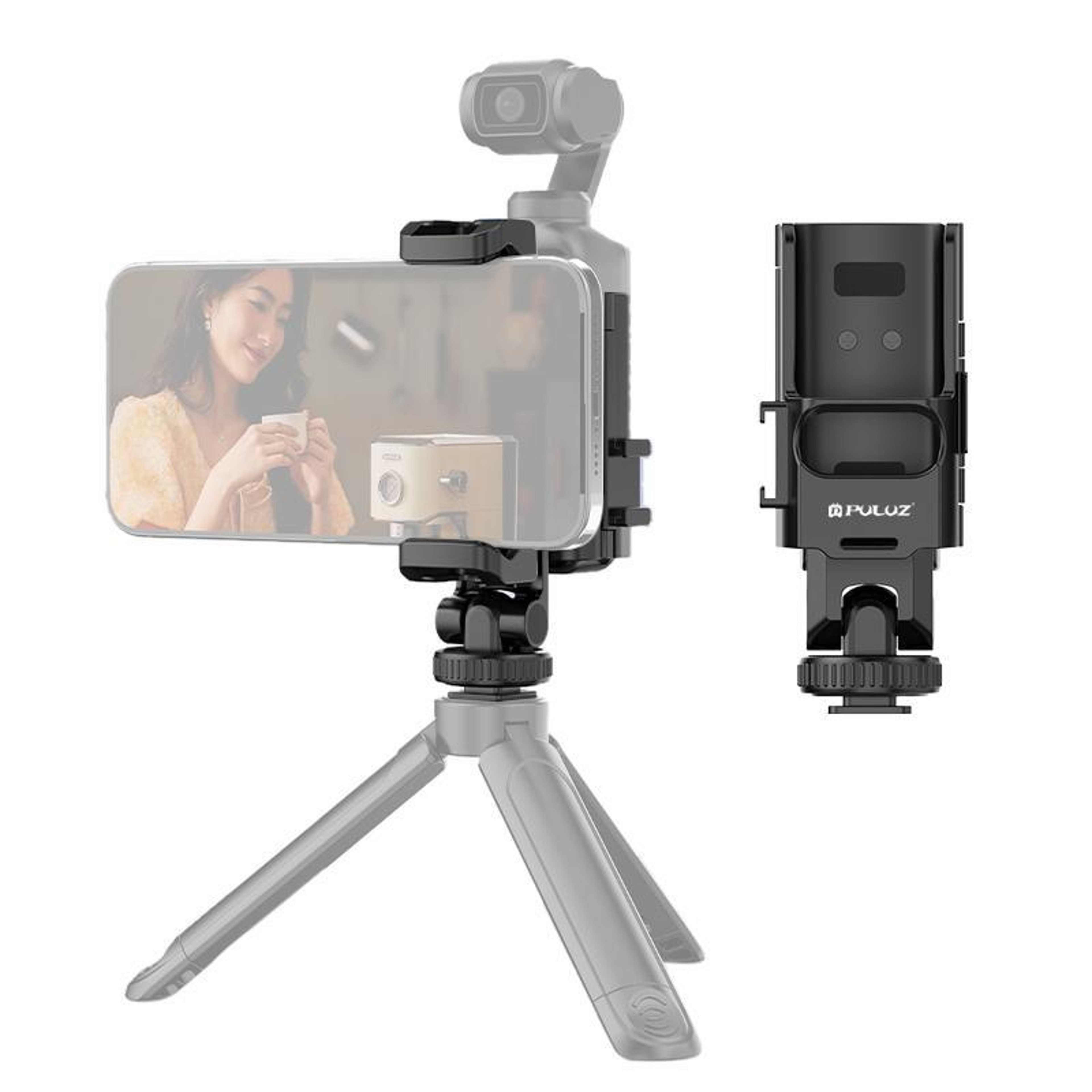 PULUZ DJI Osmo Pocket Phone Clamp Bracket with Cold Shoe Mount for Vlogging & Tripod – view 1