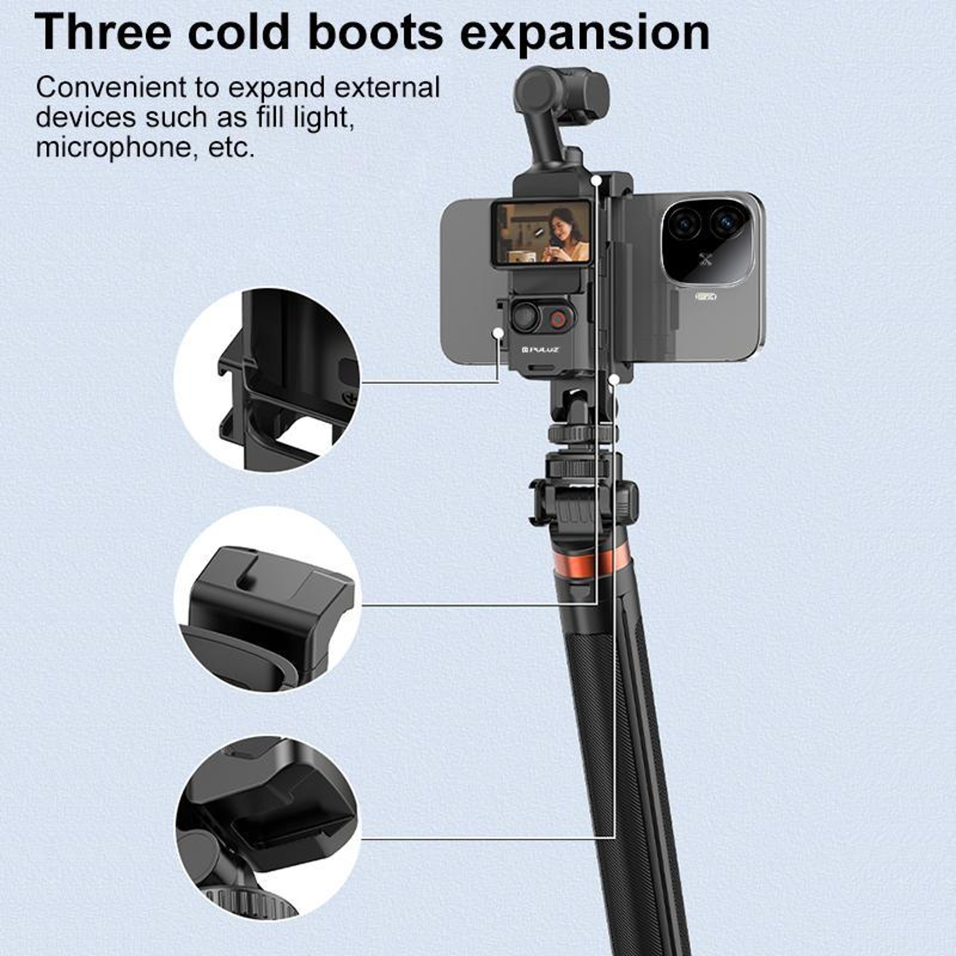PULUZ DJI Osmo Pocket Phone Clamp Bracket with Cold Shoe Mount for Vlogging & Tripod – view 6