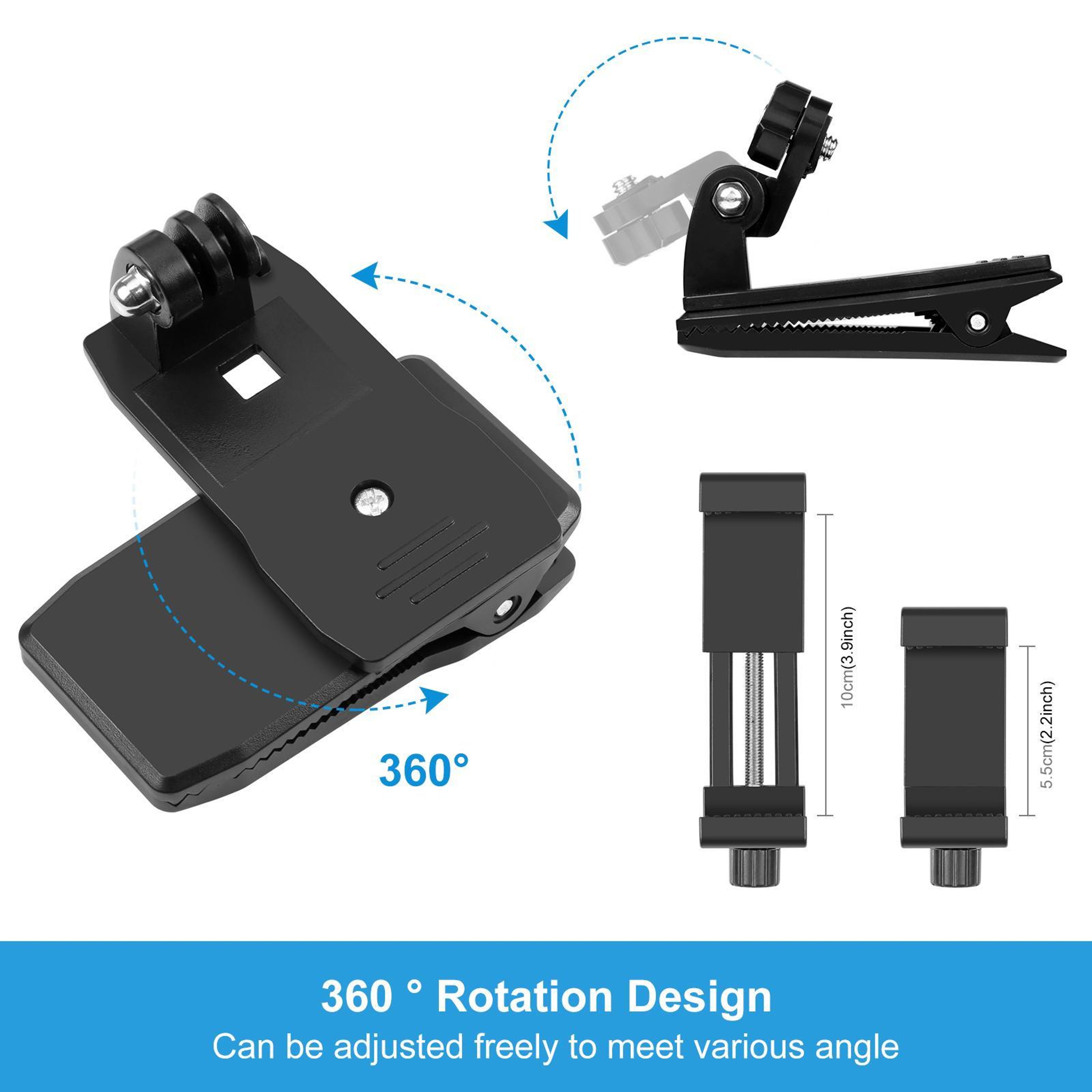 PULUZ 4 in 1 360° Rotating Action Camera & Phone Mount Clip Kit for Backpack & Hat – view 3