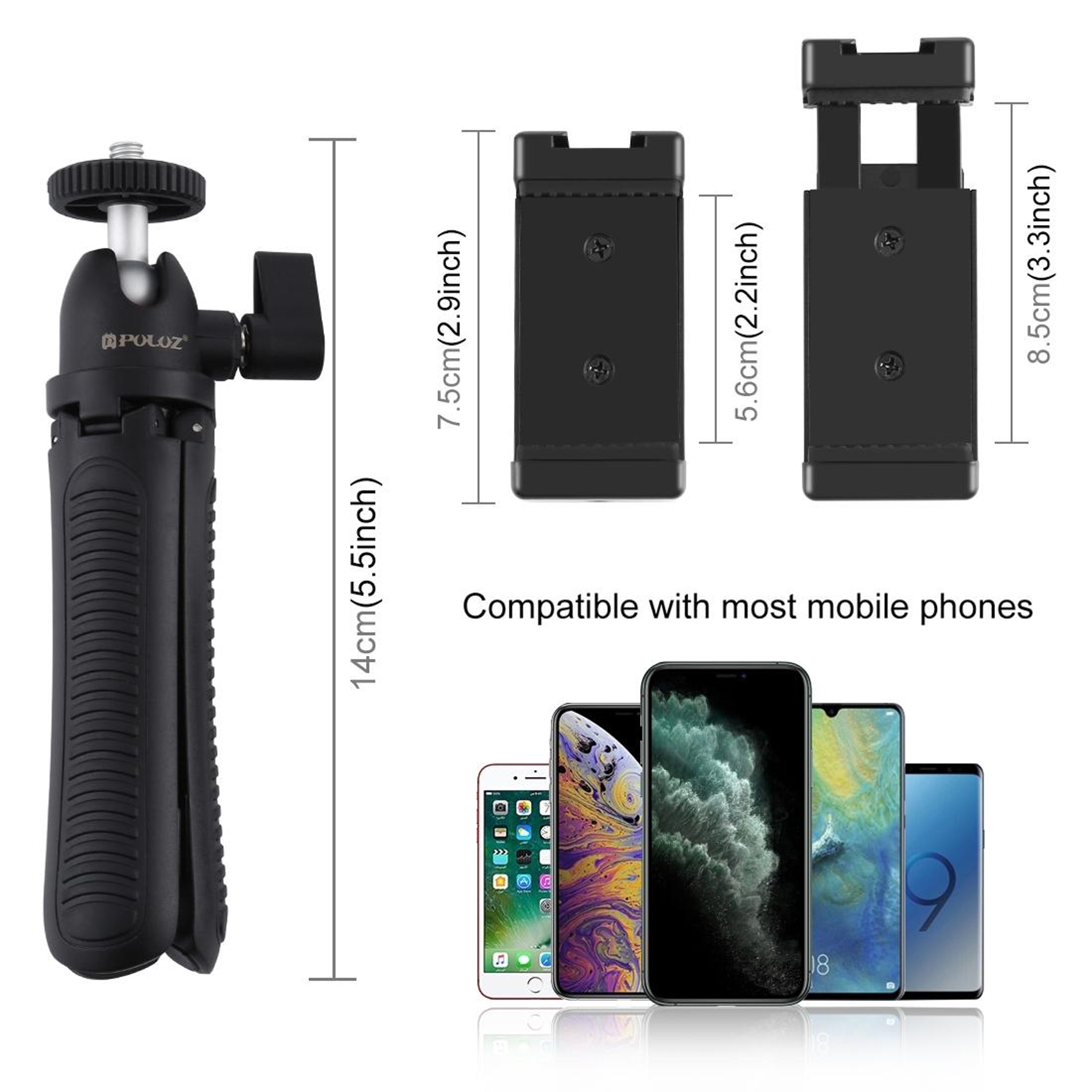PULUZ Universal Phone Tripod Mount  Selfie Stick Holder With Adjustable Smartphone Clamp 4